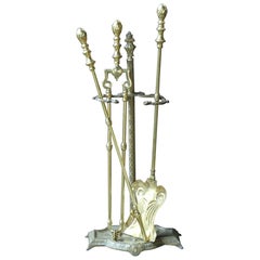English Brass Polished Brass Victorian Fire Companion Set, 19th C.
