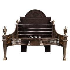 English Brass, Polished Steel & Cast Iron Fire Grate