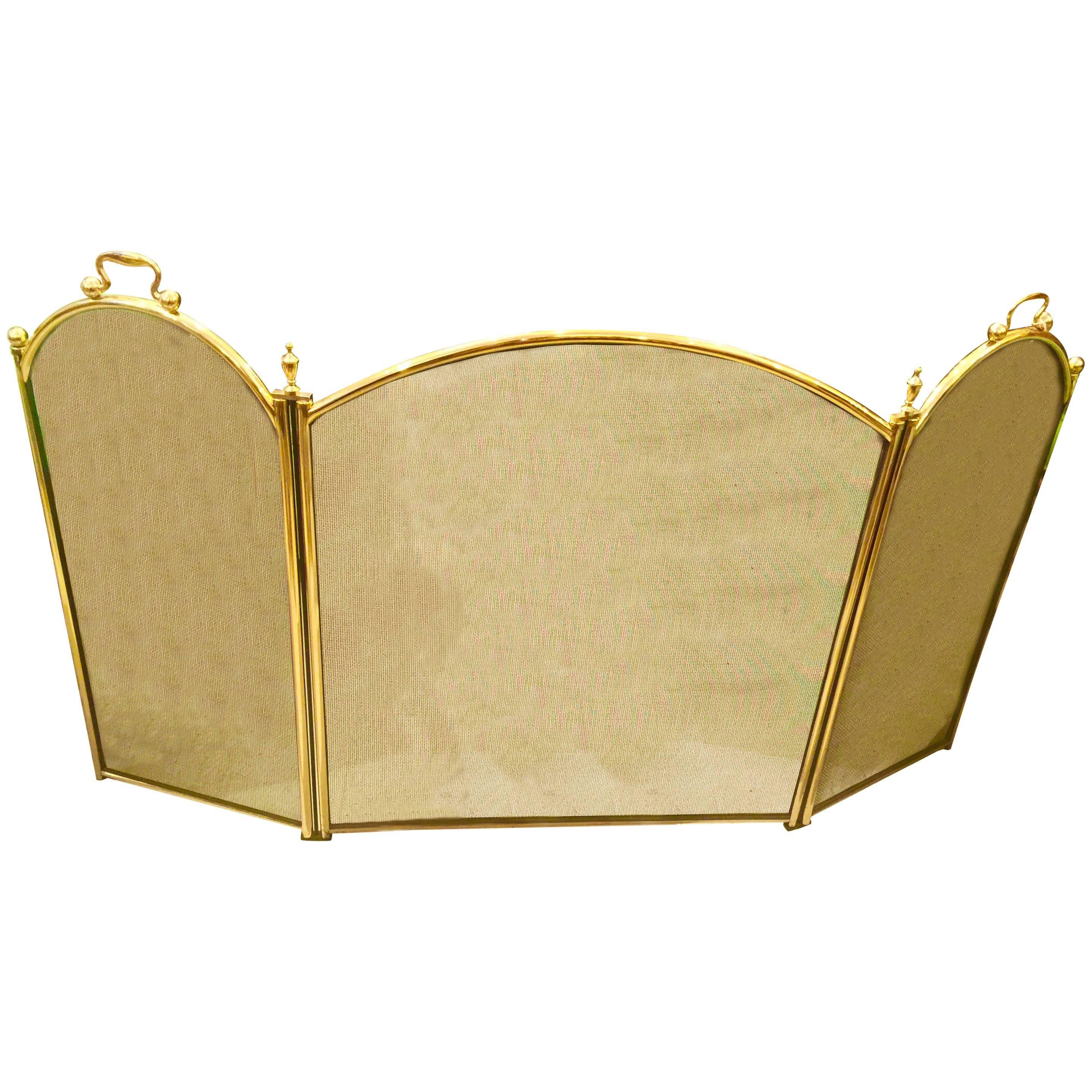 English Brass Regency Style Folding Fire Screen