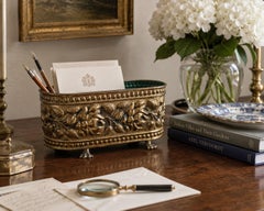 English Brass Repoussé Rose Cachepot with Paw Feet, Mid-20th Century