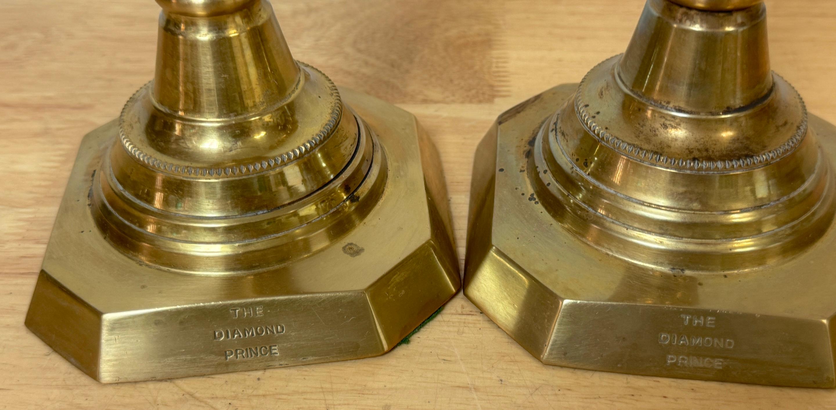 English Brass “Royal Family” Diamond Candlesticks – Complete Set of Four Pairs im Angebot 2