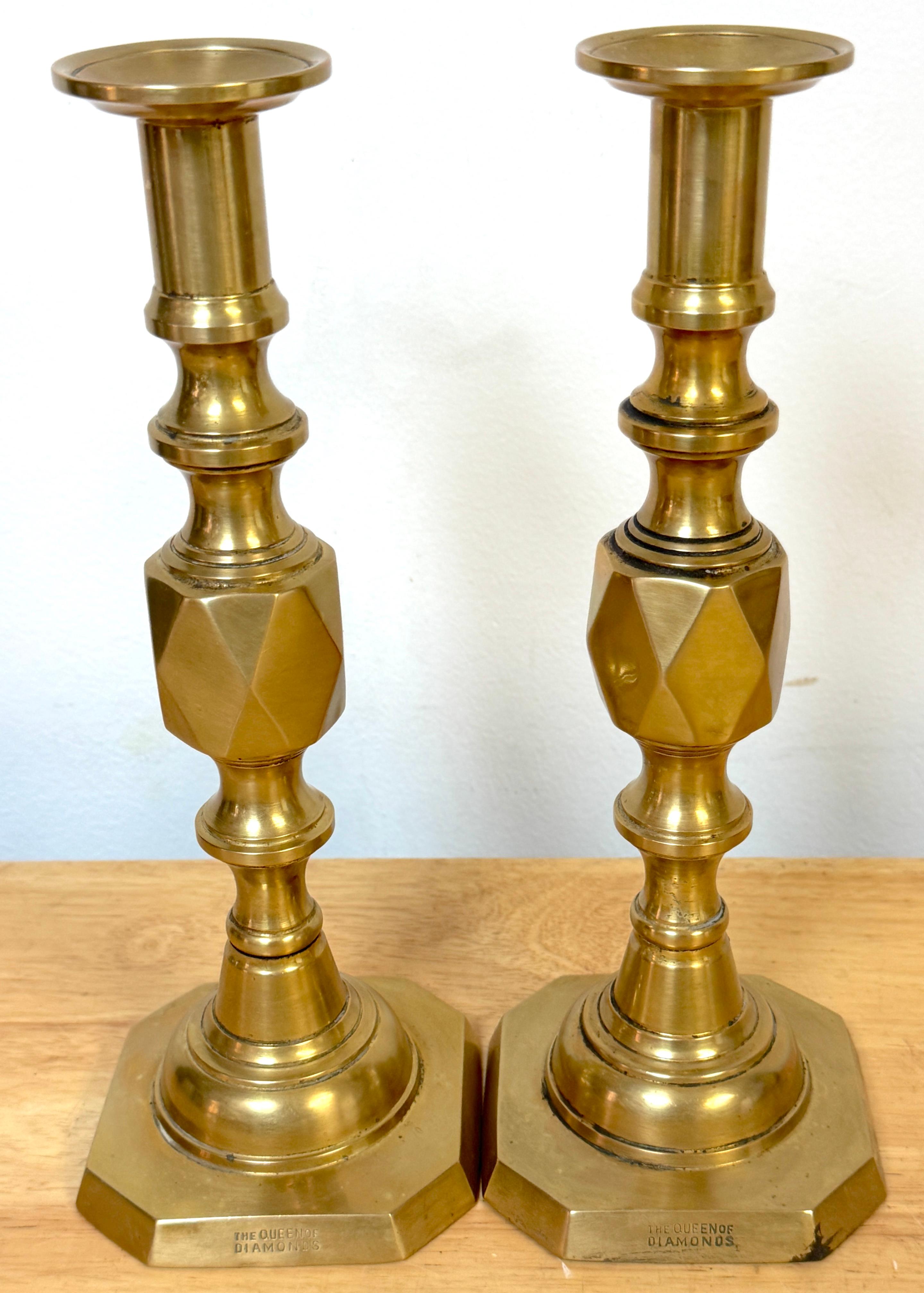 English Brass “Royal Family” Diamond Candlesticks – Complete Set of Four Pairs im Angebot 3
