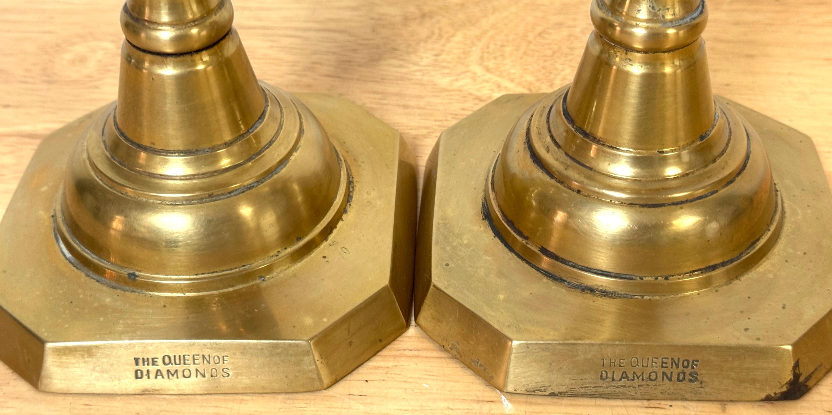 English Brass “Royal Family” Diamond Candlesticks – Complete Set of Four Pairs im Angebot 4