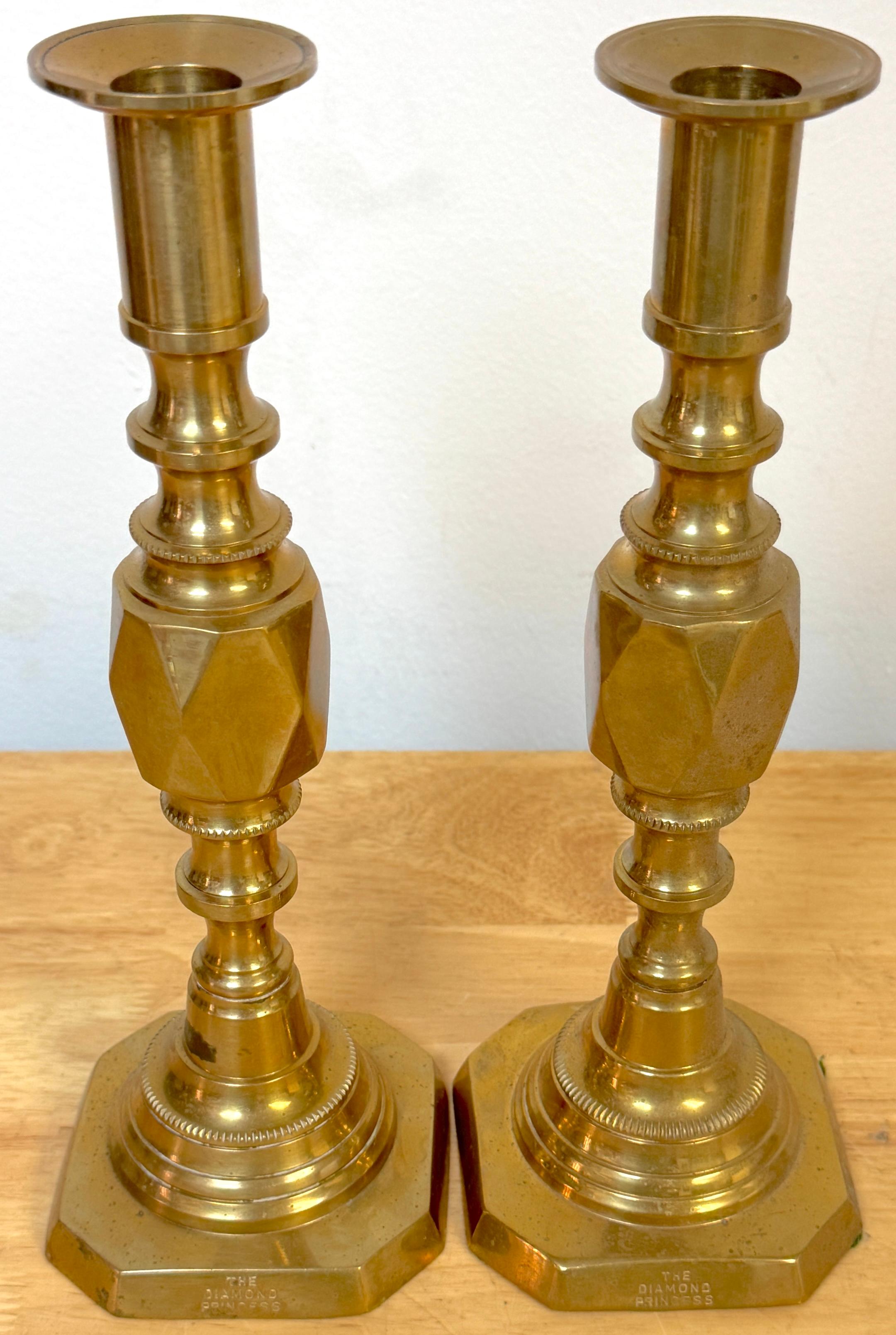 English Brass “Royal Family” Diamond Candlesticks – Complete Set of Four Pairs im Angebot 5