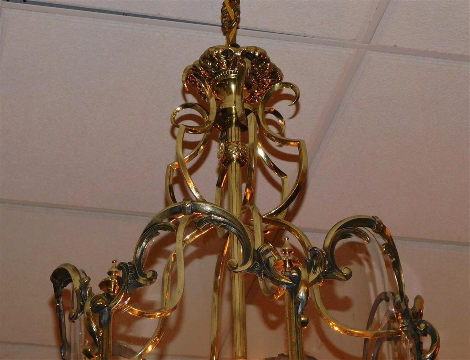 Cast English Brass Serpentine Foliage Hanging Hall / Foyer Lantern Orig Candle C 1760 For Sale