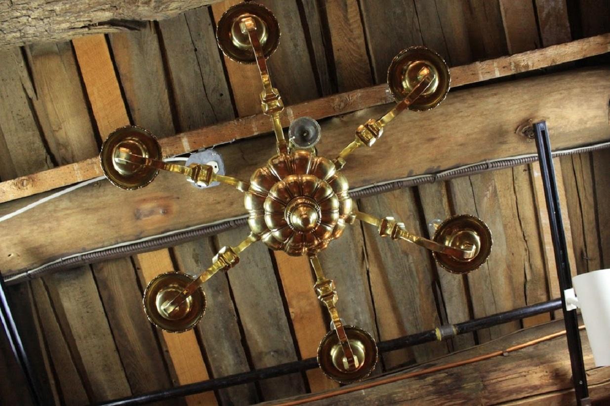 English Brass Six-Arm Chandelier For Sale 5