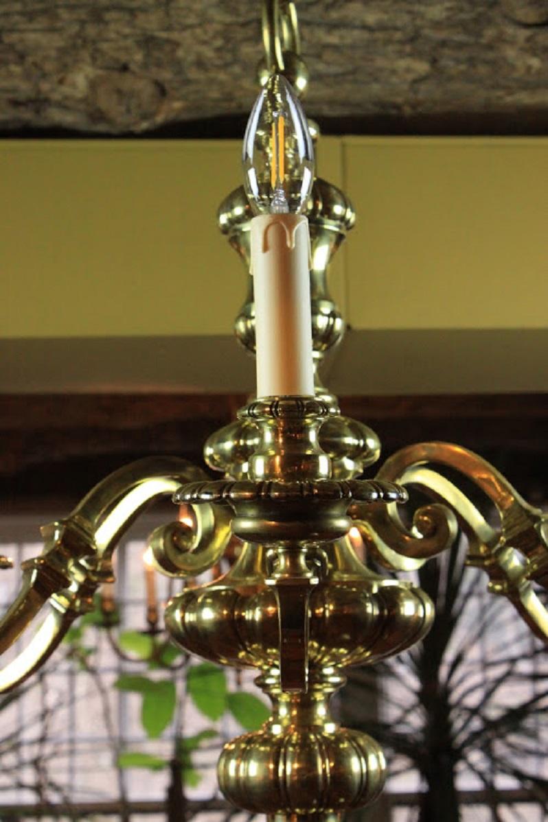 Victorian English Brass Six-Arm Chandelier For Sale