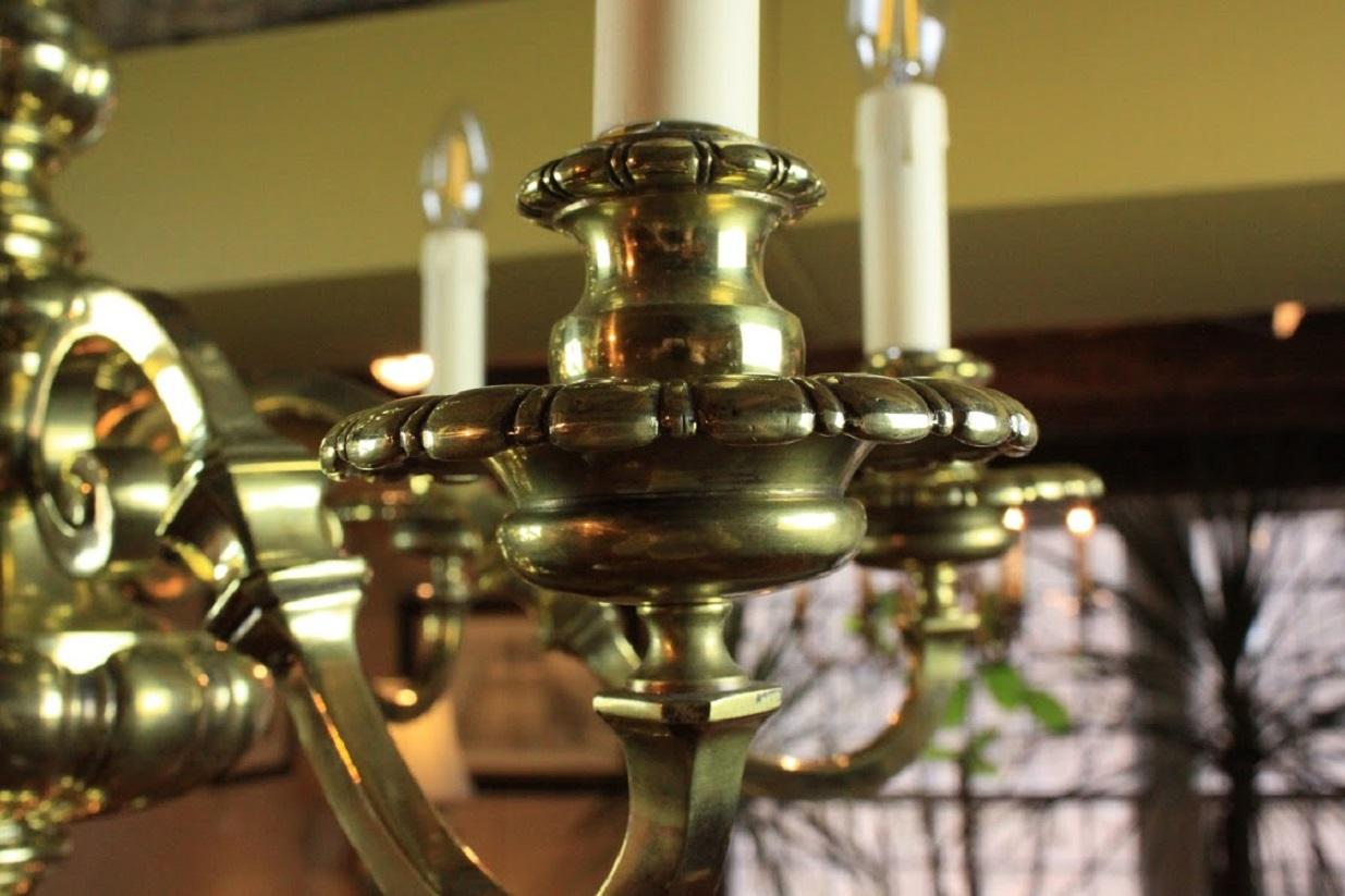 English Brass Six-Arm Chandelier For Sale 1