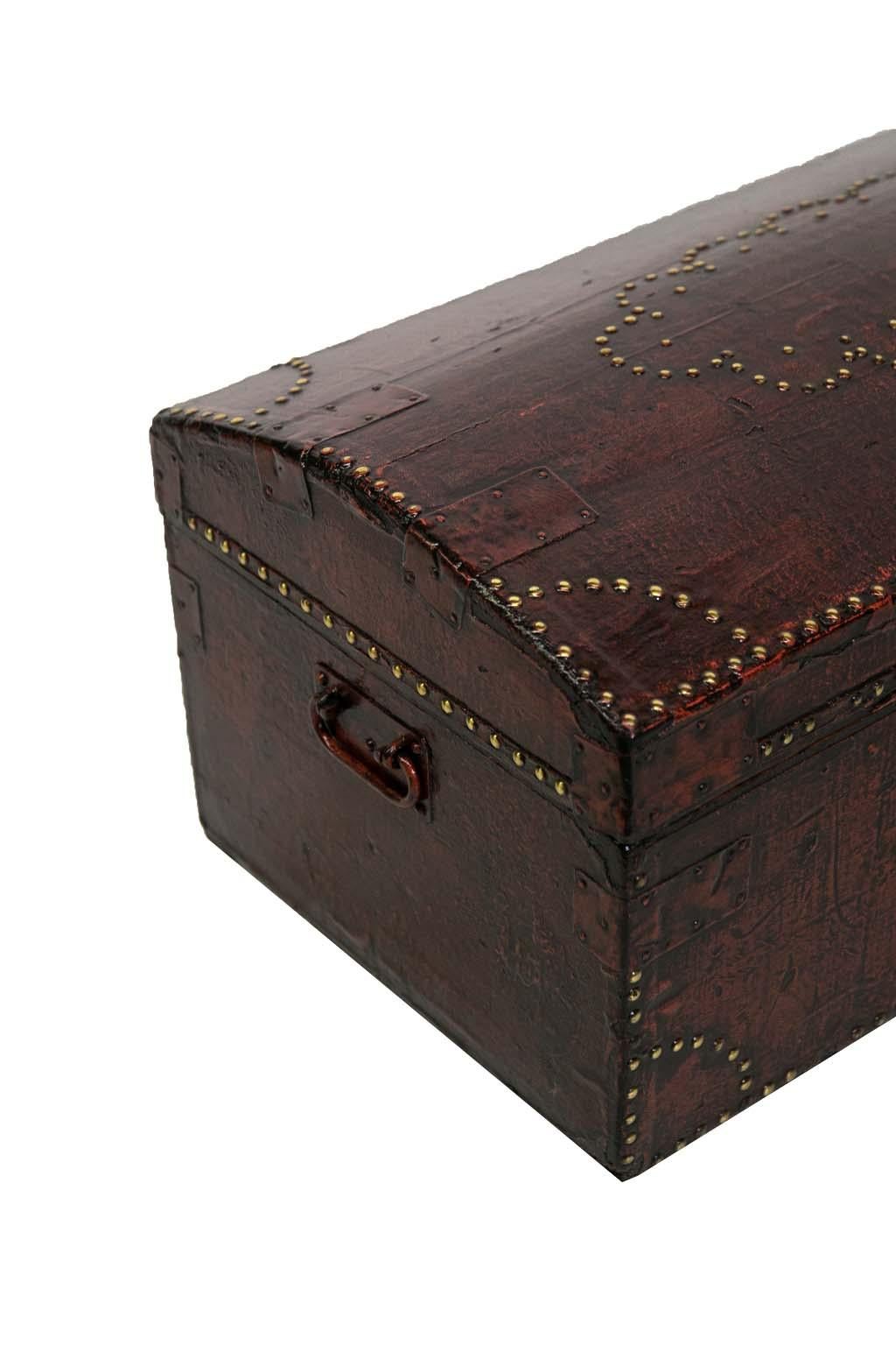 English Brass Studded Painted Trunk For Sale 6