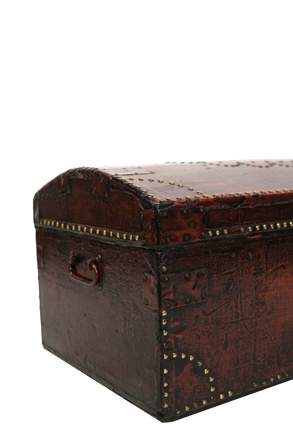 English Brass Studded Painted Trunk For Sale 7