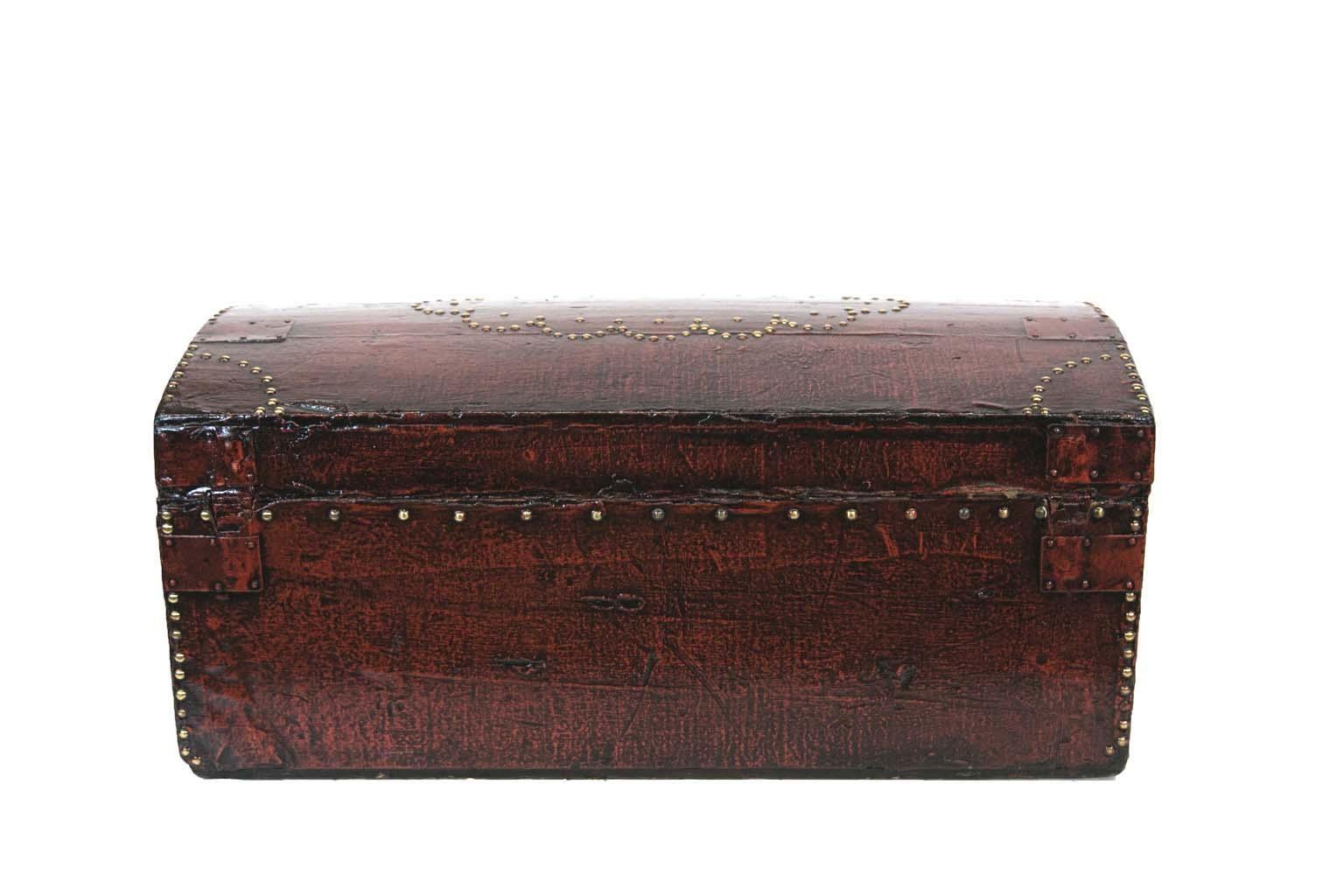 English Brass Studded Painted Trunk For Sale 8