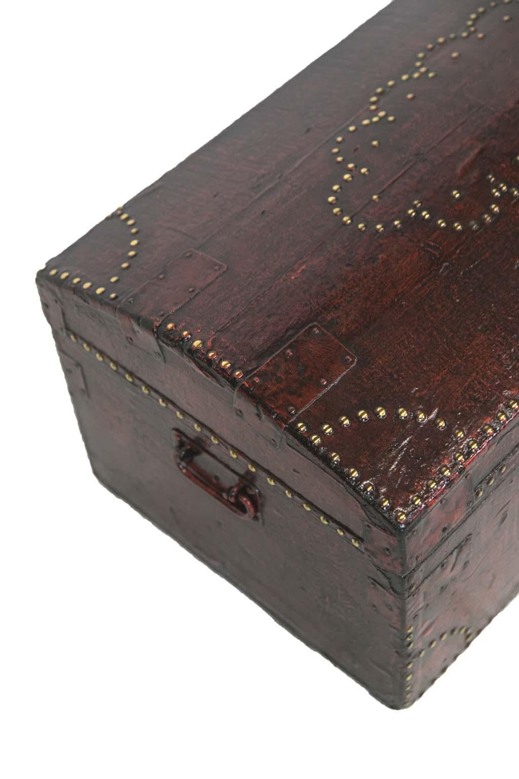 Mid-19th Century English Brass Studded Painted Trunk For Sale