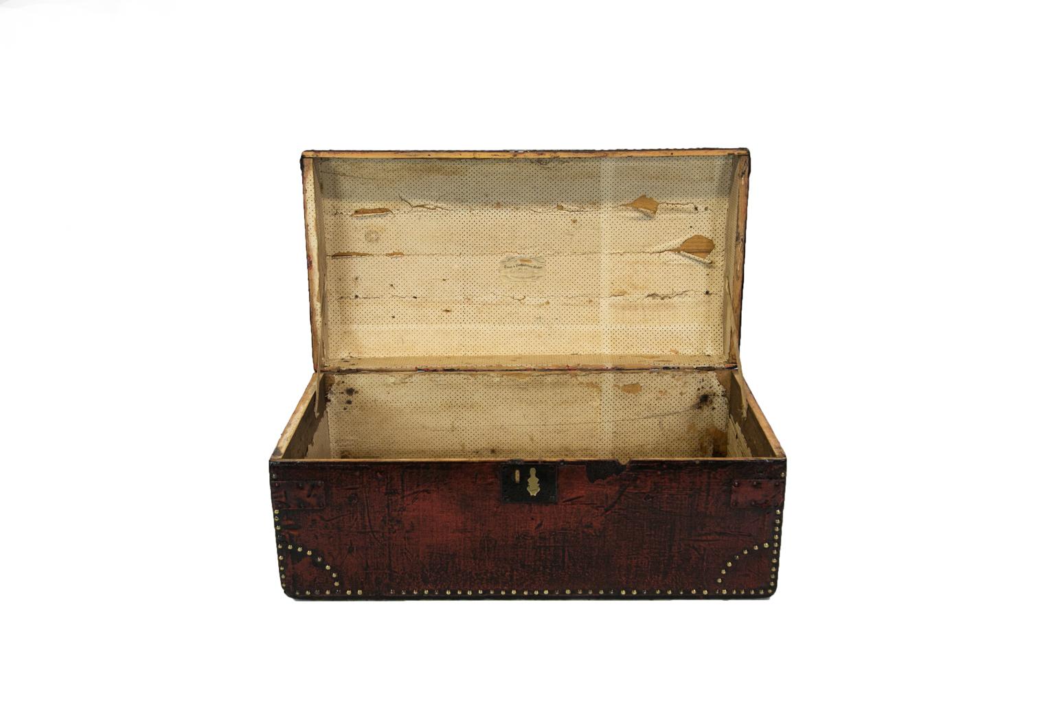 English Brass Studded Painted Trunk For Sale 1