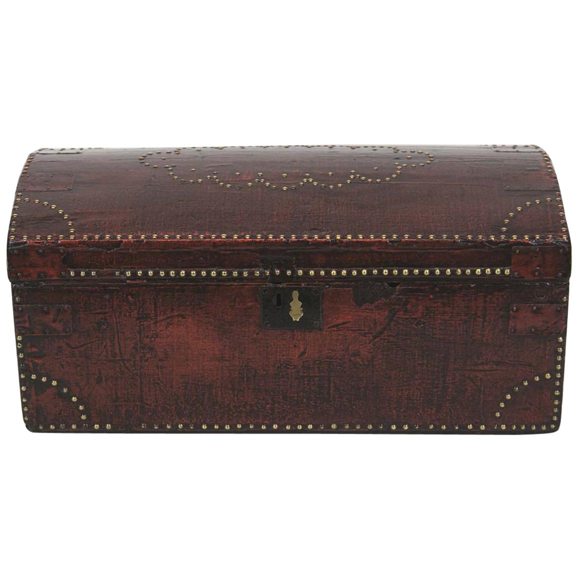 English Brass Studded Painted Trunk For Sale