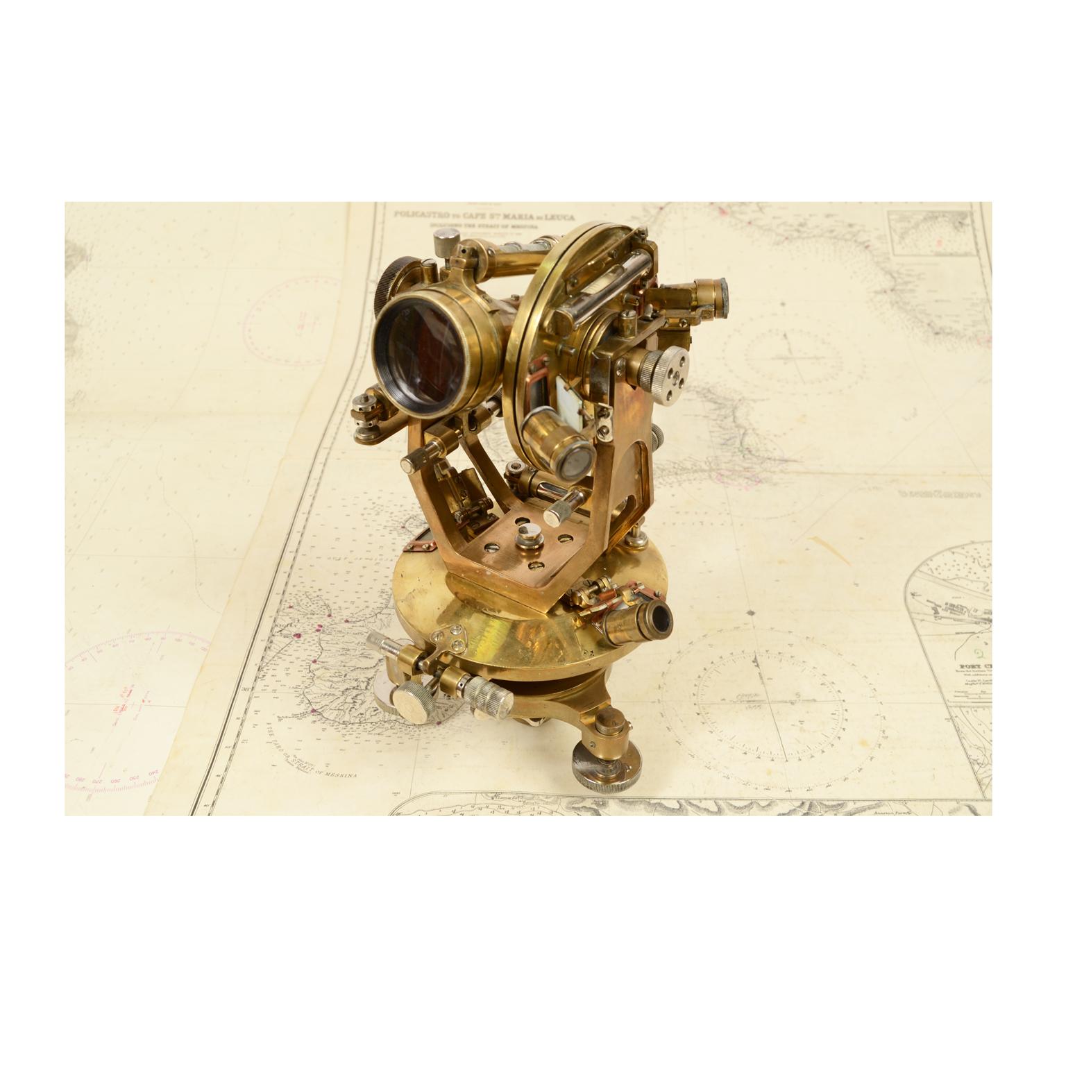 British 1900s English Antique Brass Tacheometer, surveying instrument