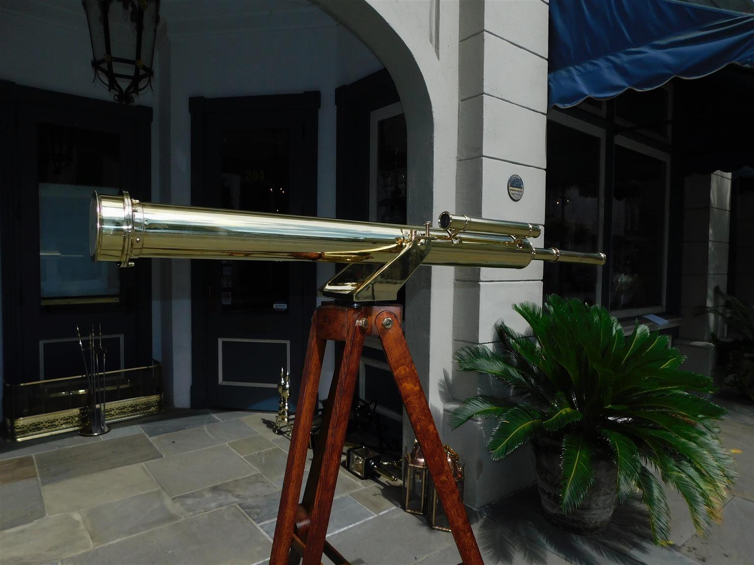 Mid-19th Century English Brass Telescope on Tripod Stand Signed Negretti & Zambra London, C. 1850
