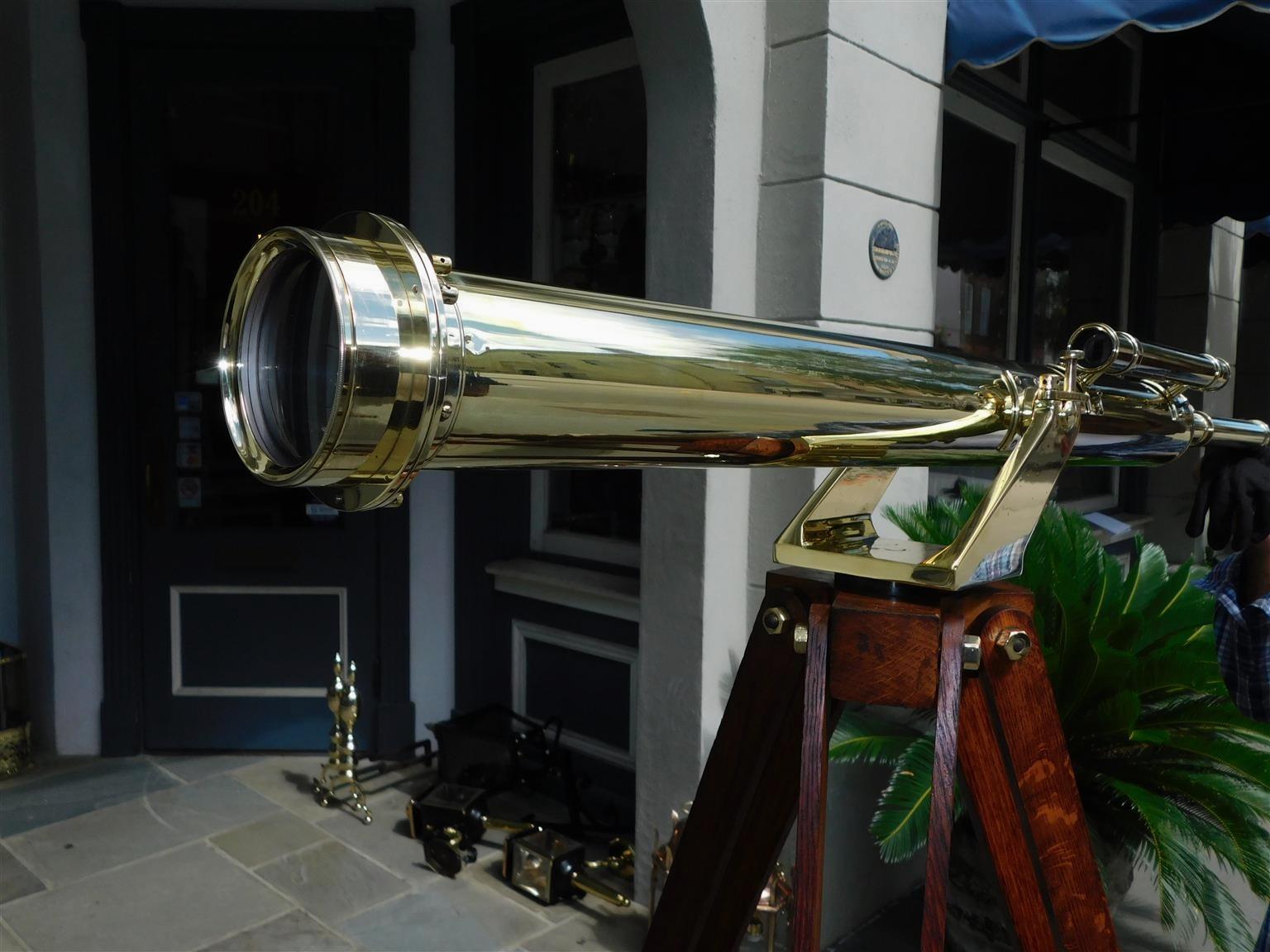 English Brass Telescope on Tripod Stand Signed Negretti & Zambra London, C. 1850 1