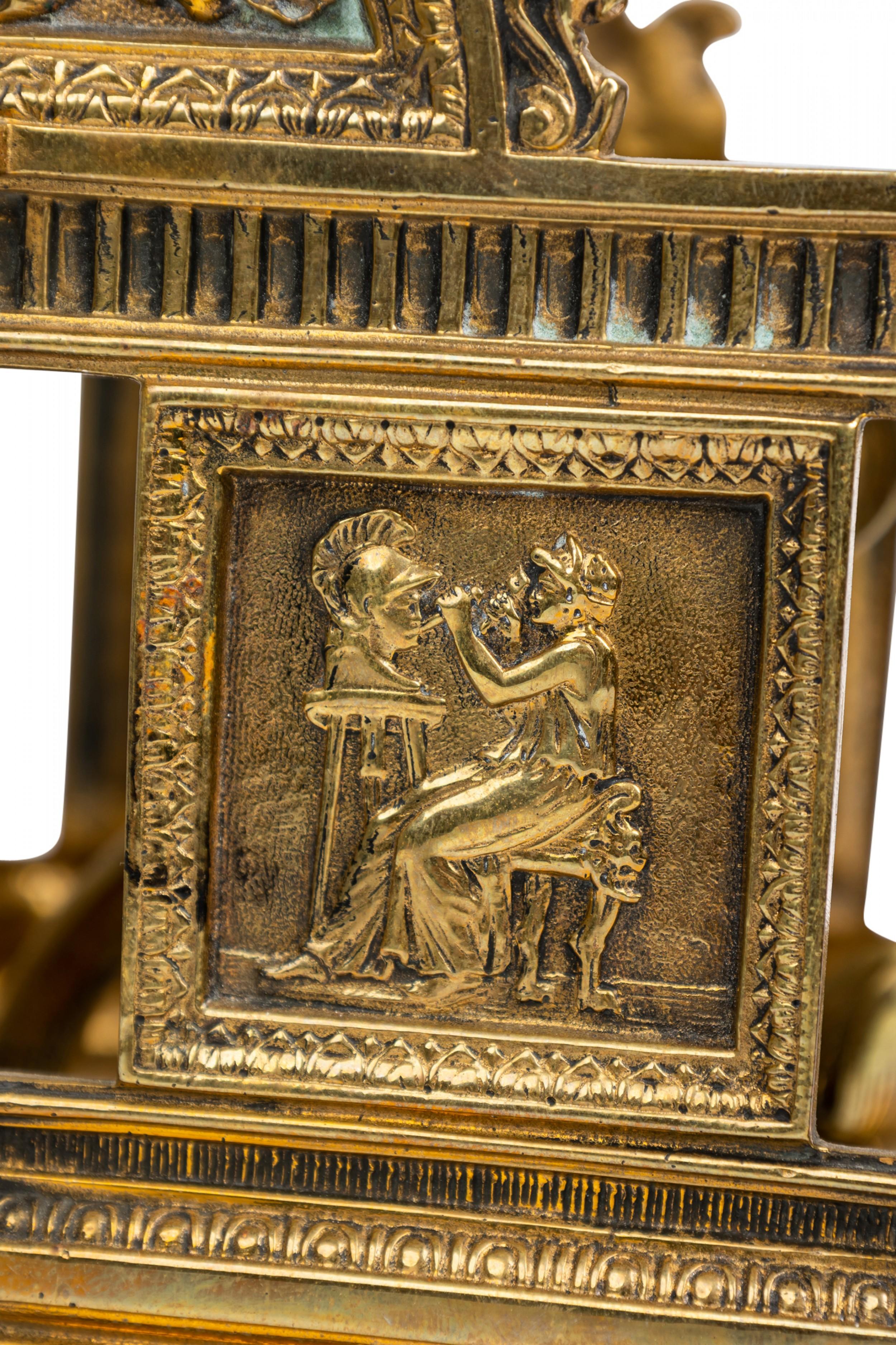 English Brass Two-Compartment Letter Holder with Neoclassical Decorations For Sale 4