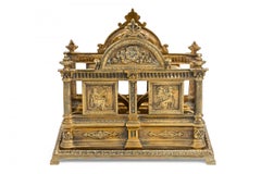 English Brass Two-Compartment Letter Holder with Neoclassical Decorations