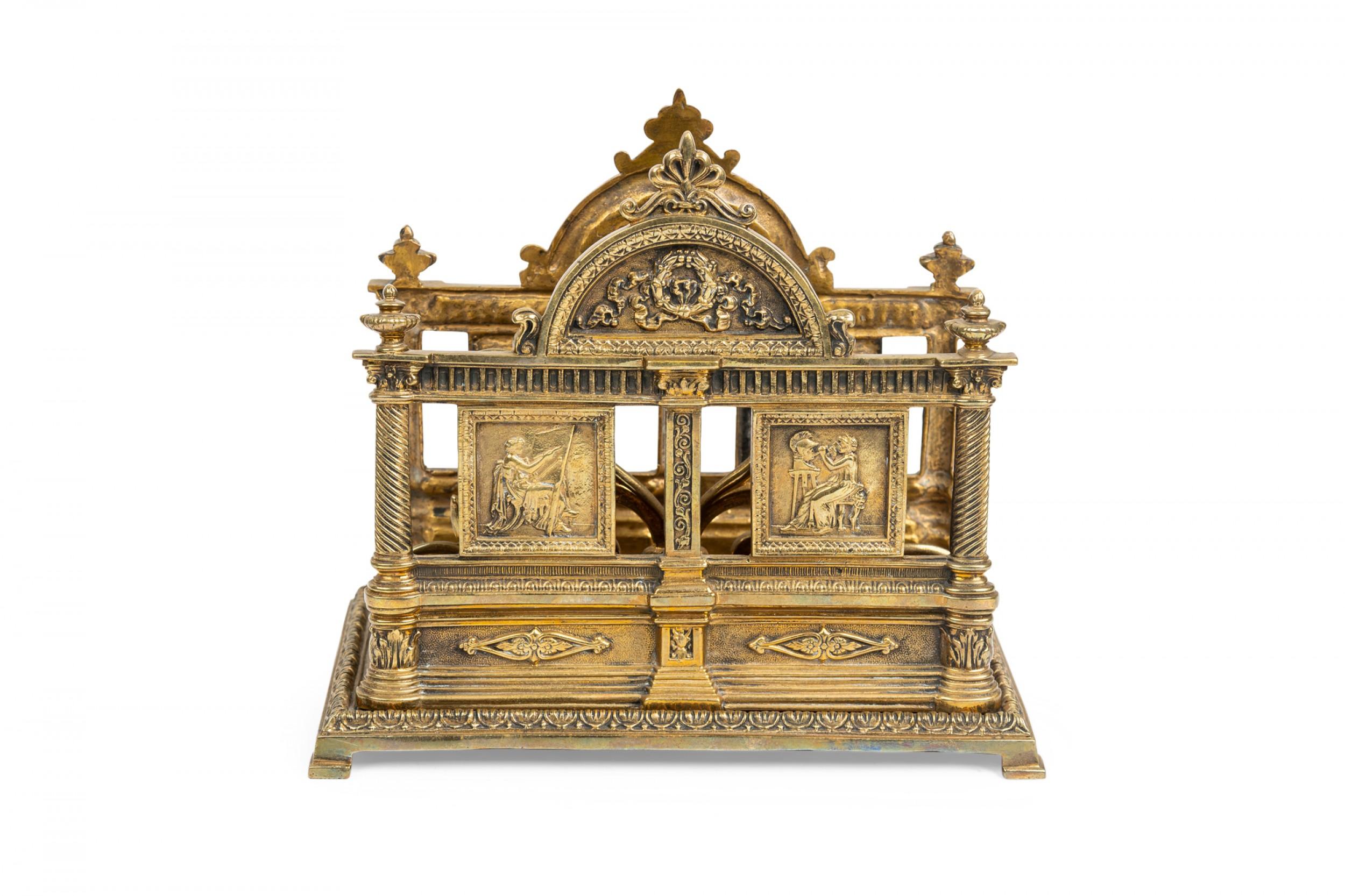 British English Brass Two-Compartment Letter Holder with Neoclassical Decorations For Sale