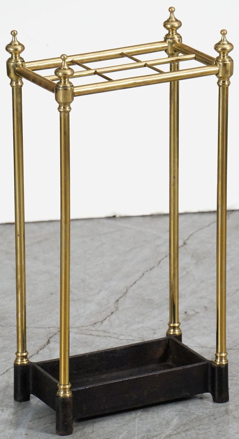 English Brass Umbrella or Stick Stand with Cast Iron Base For Sale 7