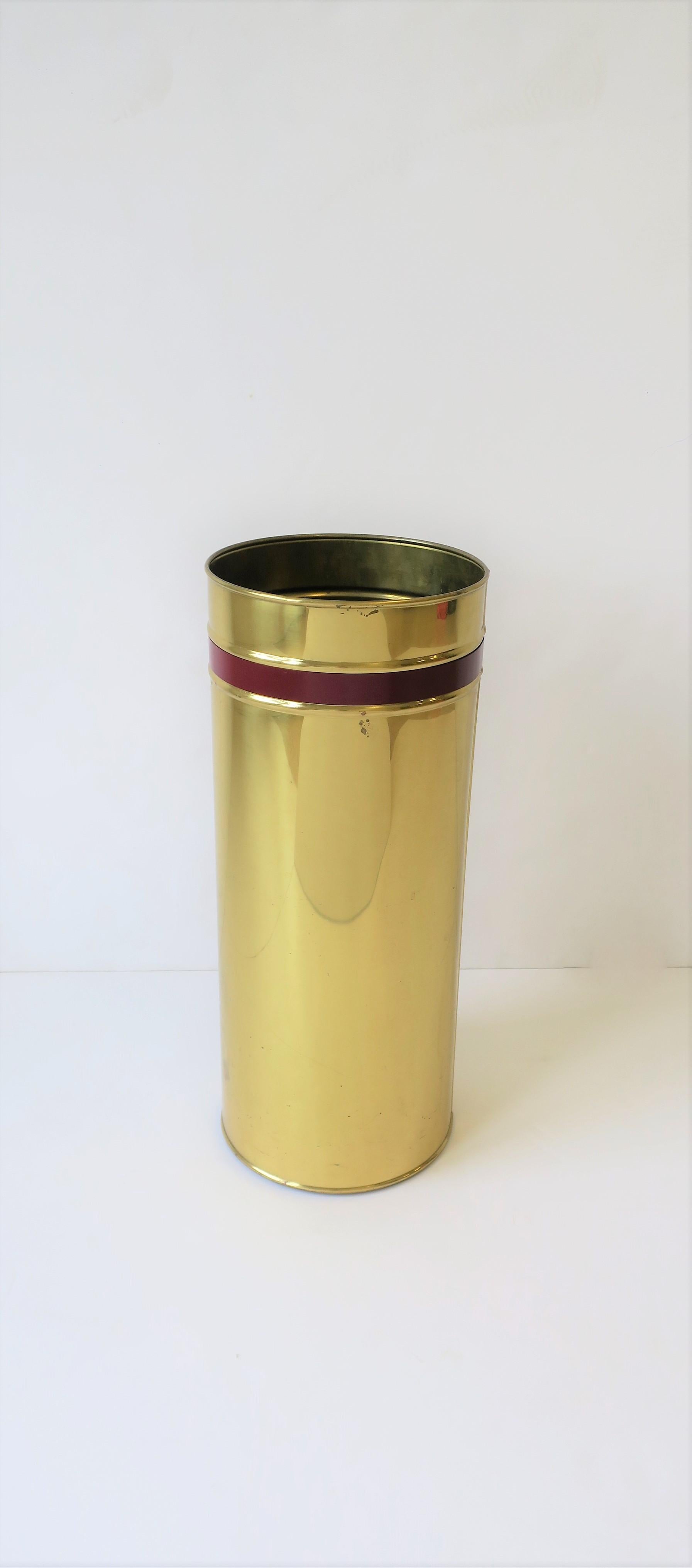 English Brass Umbrella Stand or Holder with Red Burgundy Stripe 5