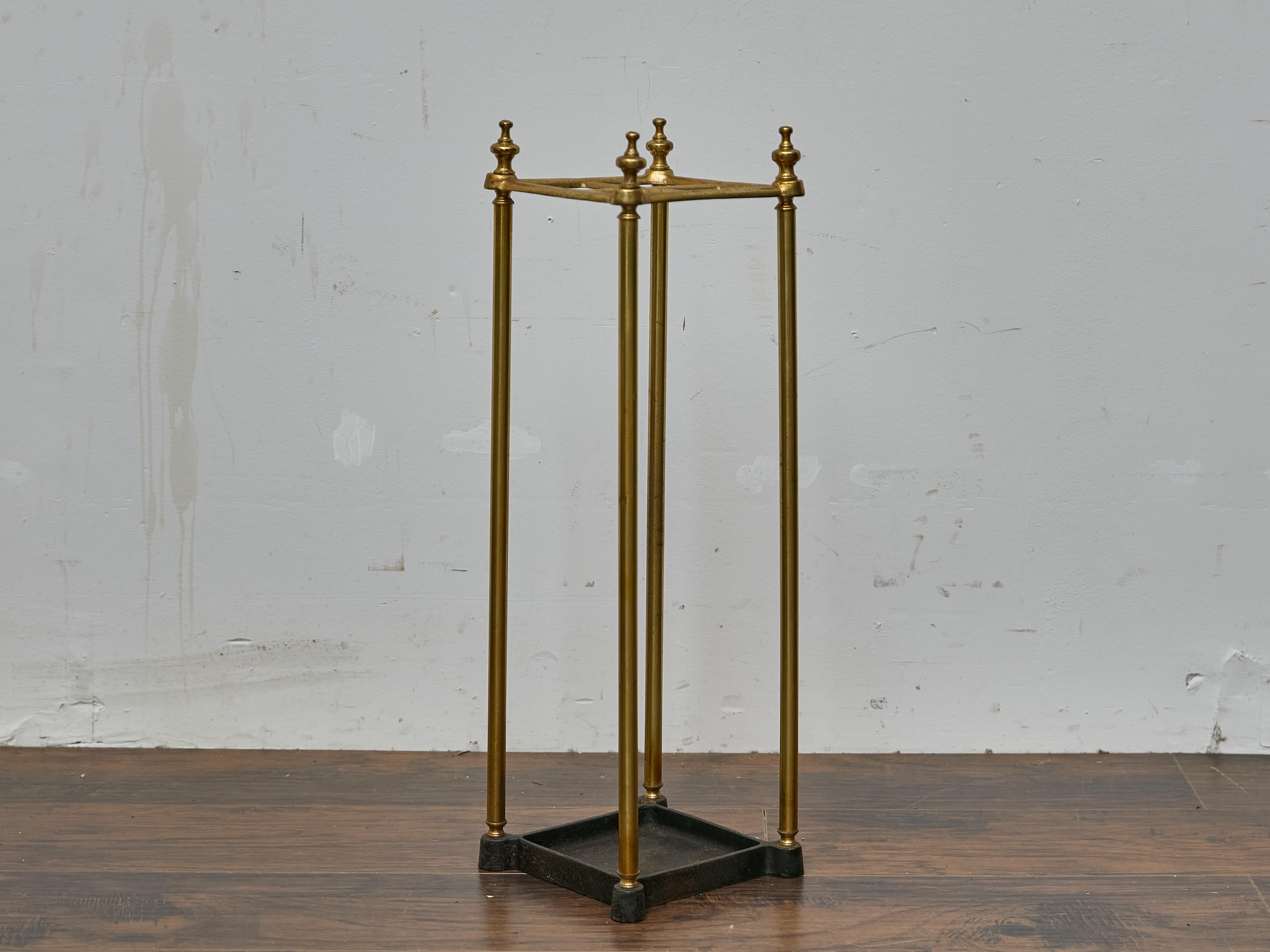 English Brass Umbrella Stand with Cast Iron Base, Circa 1920–1930 In Good Condition For Sale In Atlanta, GA