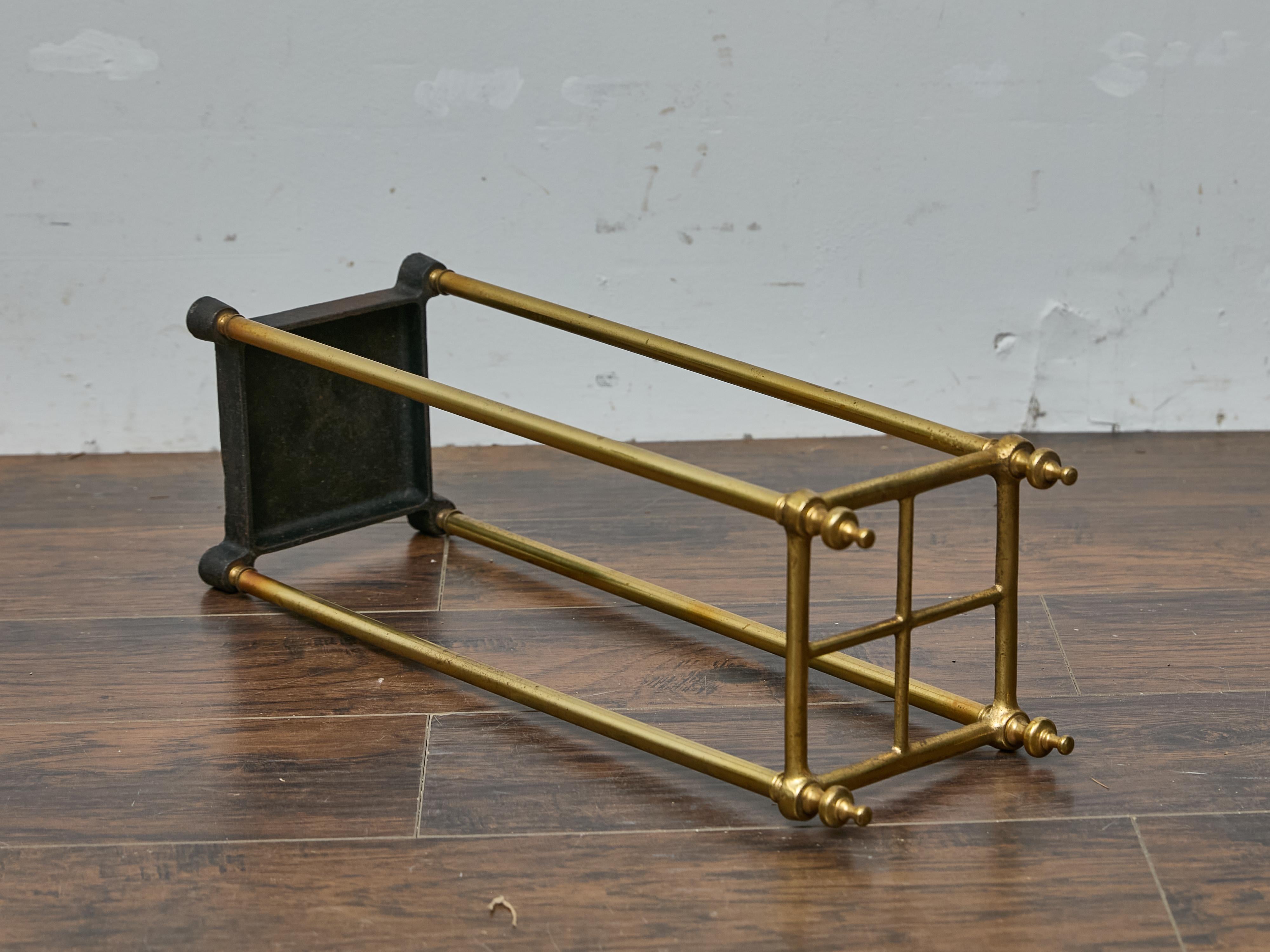 English Brass Umbrella Stand with Cast Iron Base, Circa 1920–1930 For Sale 3