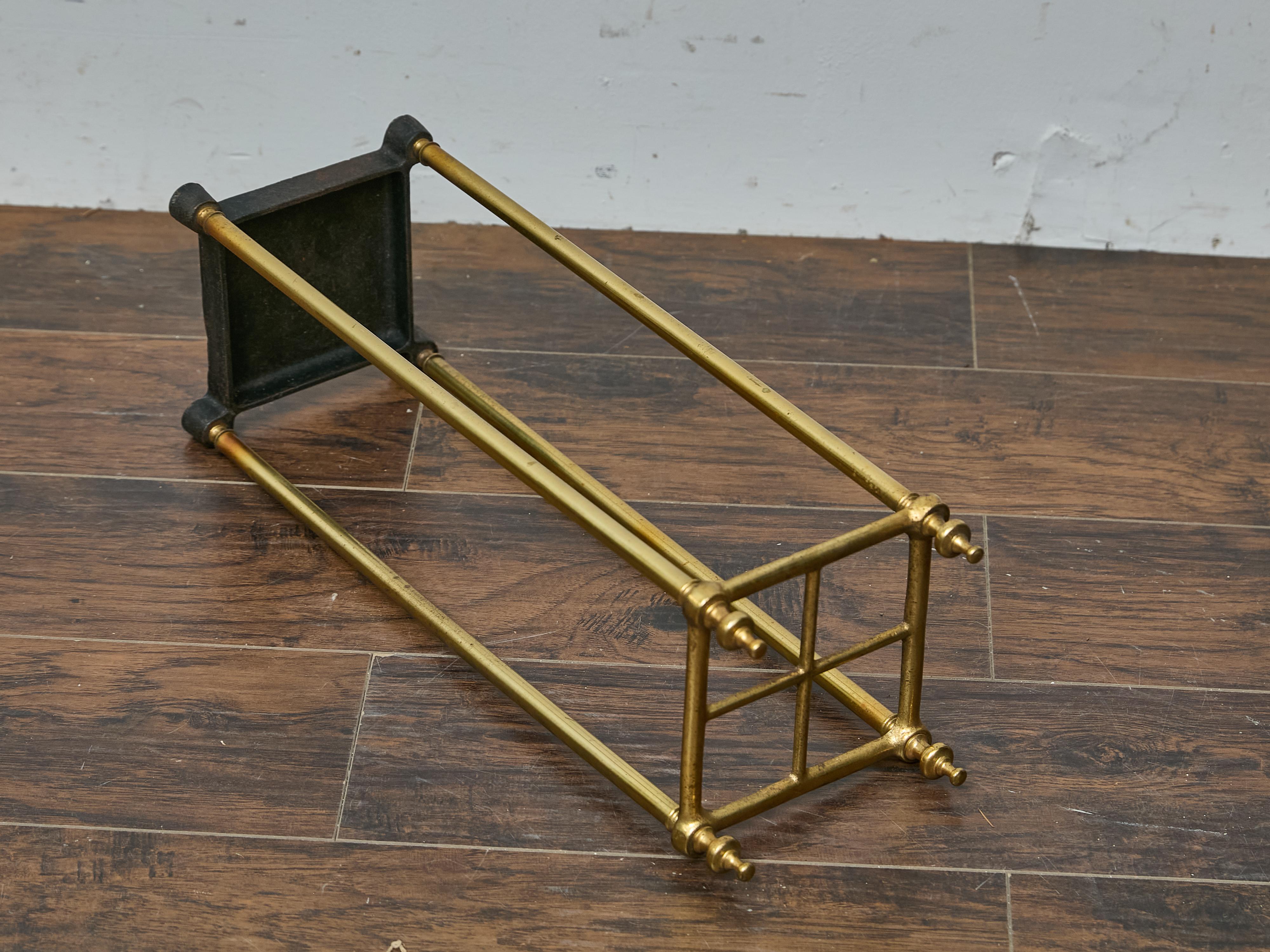 English Brass Umbrella Stand with Cast Iron Base, Circa 1920–1930 For Sale 4