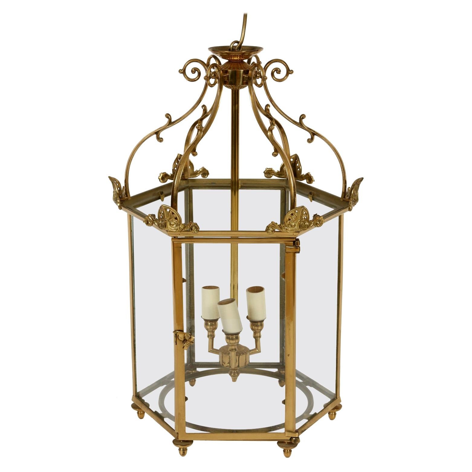 English Brass Vintage Hall Lantern For Sale
