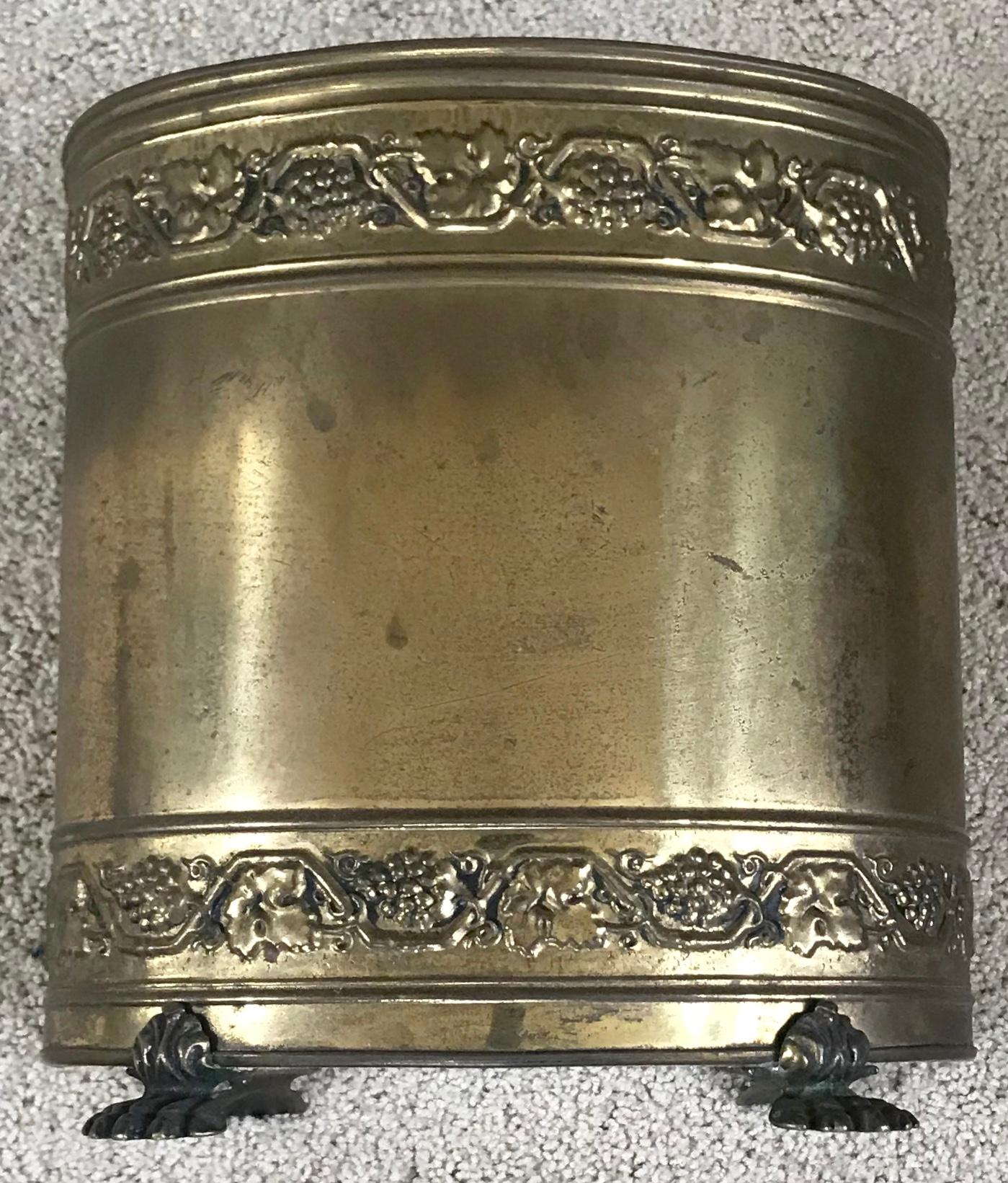 English Brass Wastebasket on Paw Feet 1
