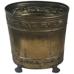 English Brass Wastebasket on Paw Feet