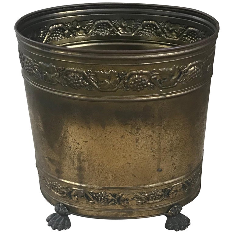 English Brass Wastebasket on Paw Feet at 1stDibs