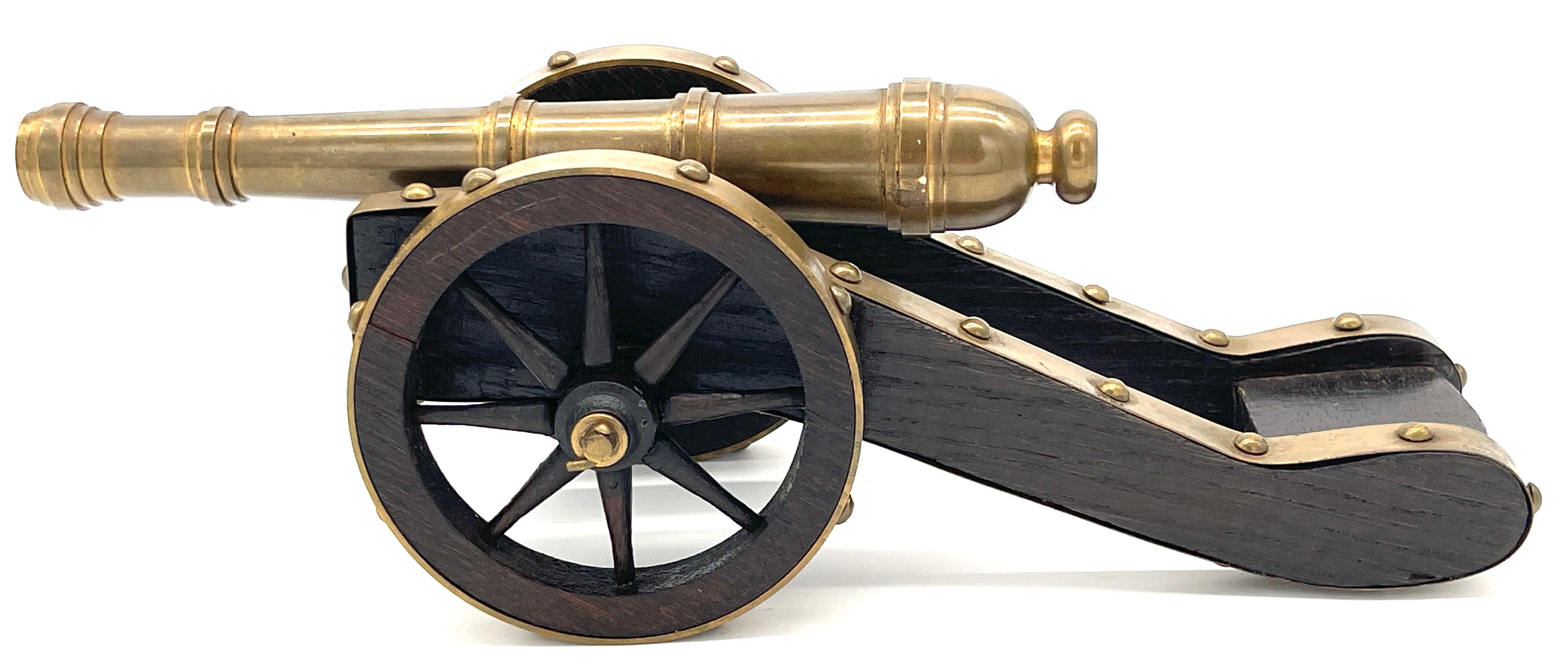 Cast English Brass & Wood  Desk Top Model of a Signal Cannon  For Sale