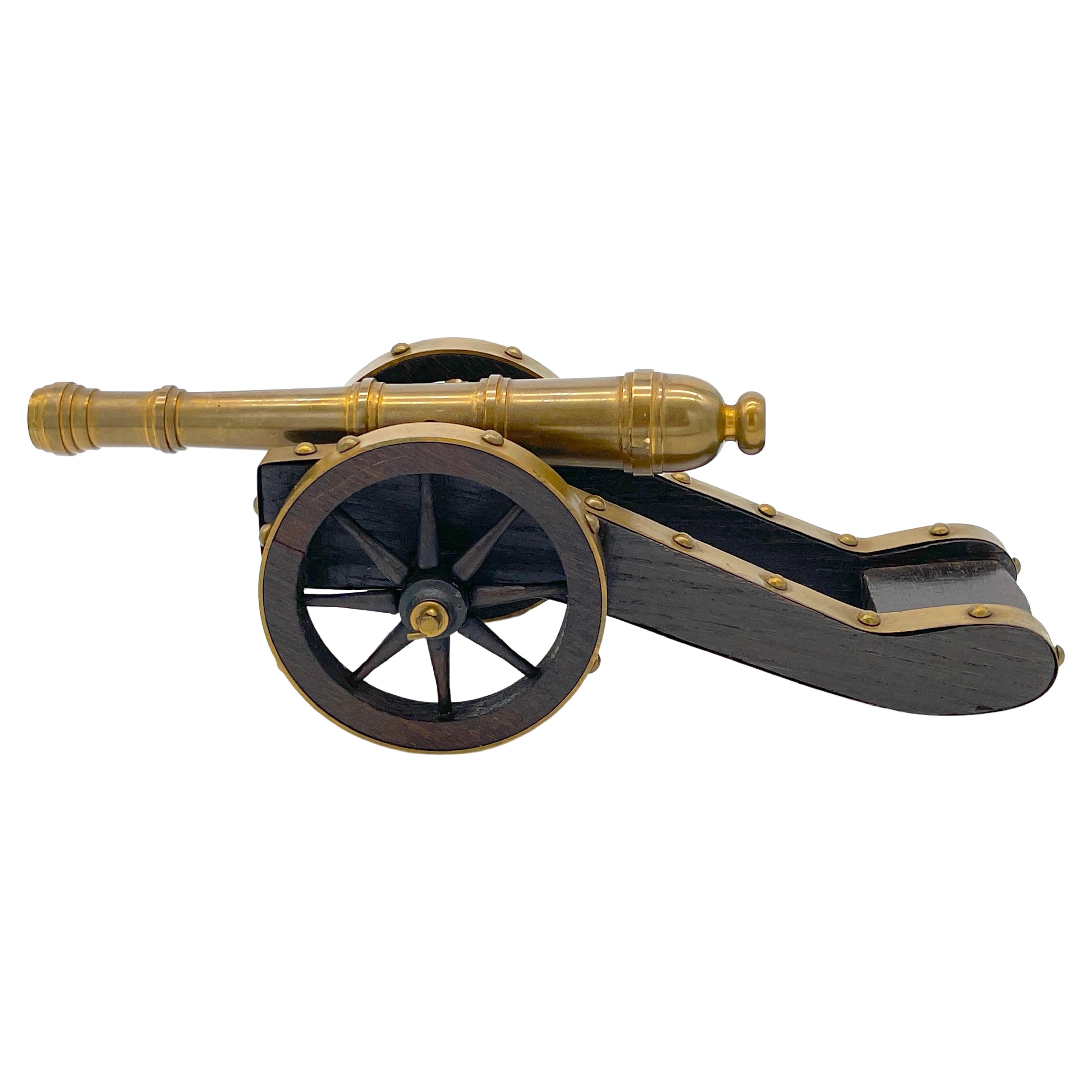 English Brass & Wood  Desk Top Model of a Signal Cannon