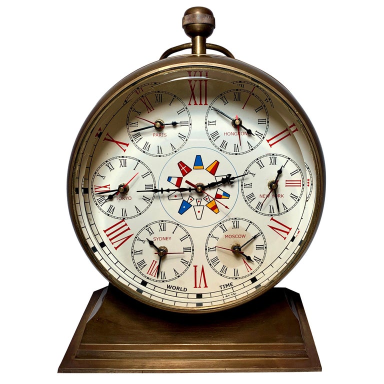 English Brass World Clock at 1stDibs