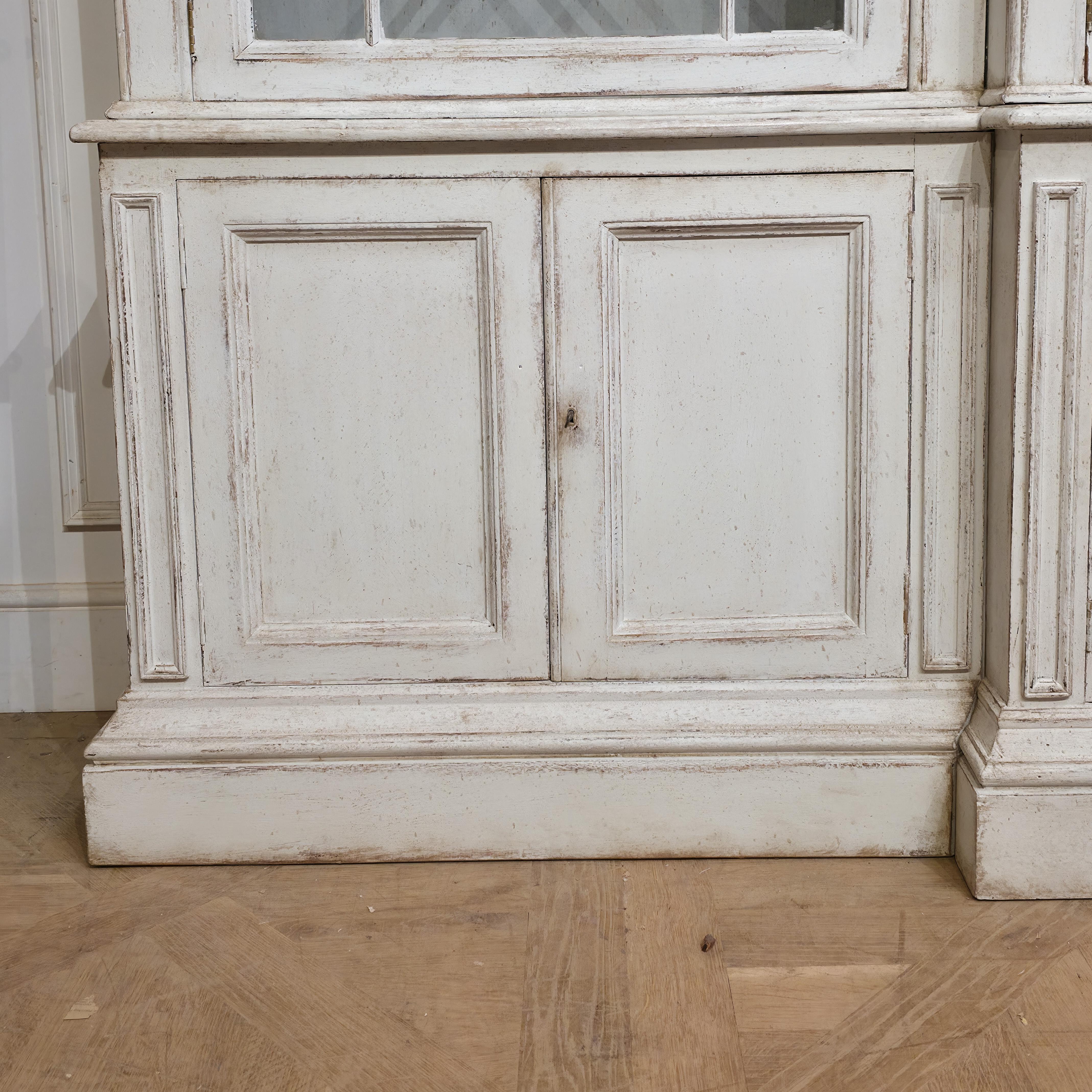Painted English Breakfront Library Bookcase For Sale