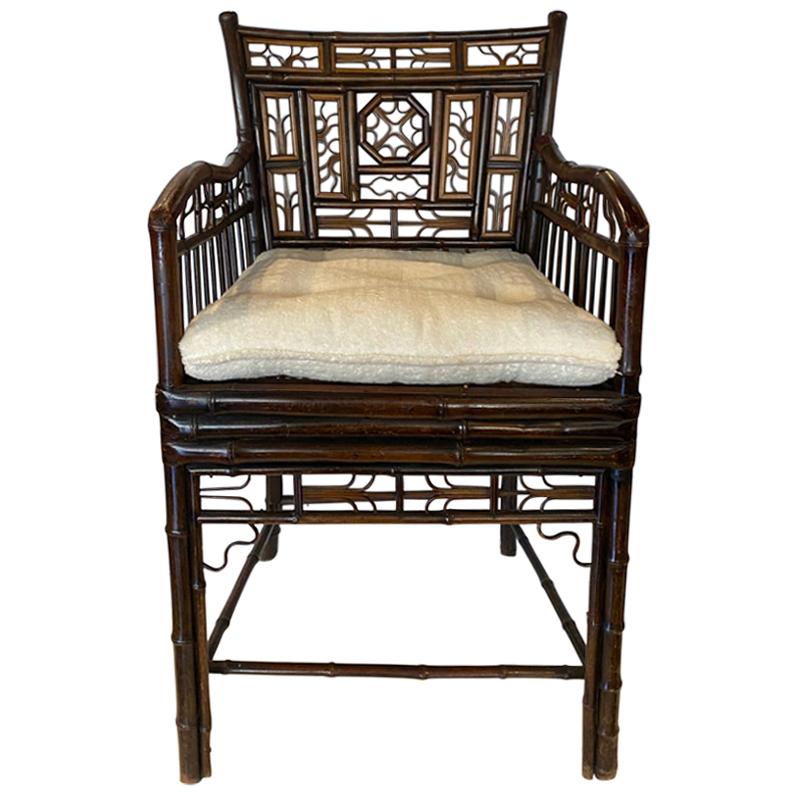 English Brighton Bamboo Regency Style Armchair with Cushion