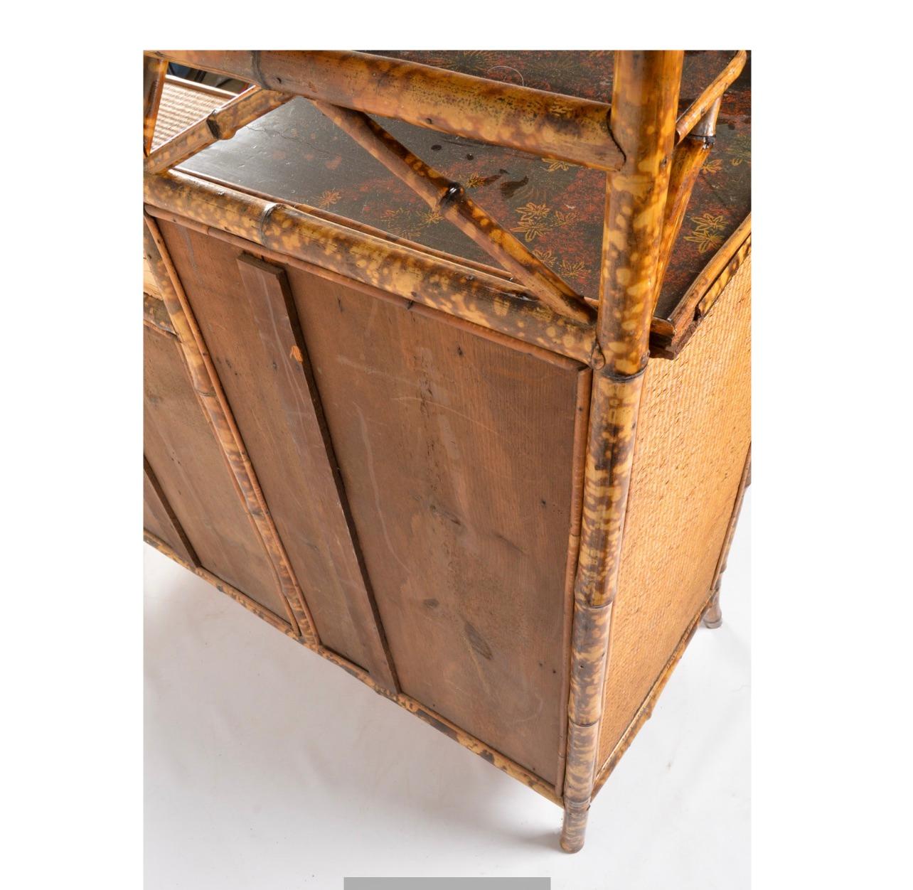 19th Century English Brighton Bamboo Woven Rattan Mirrored Vanity Dresser- 19th century