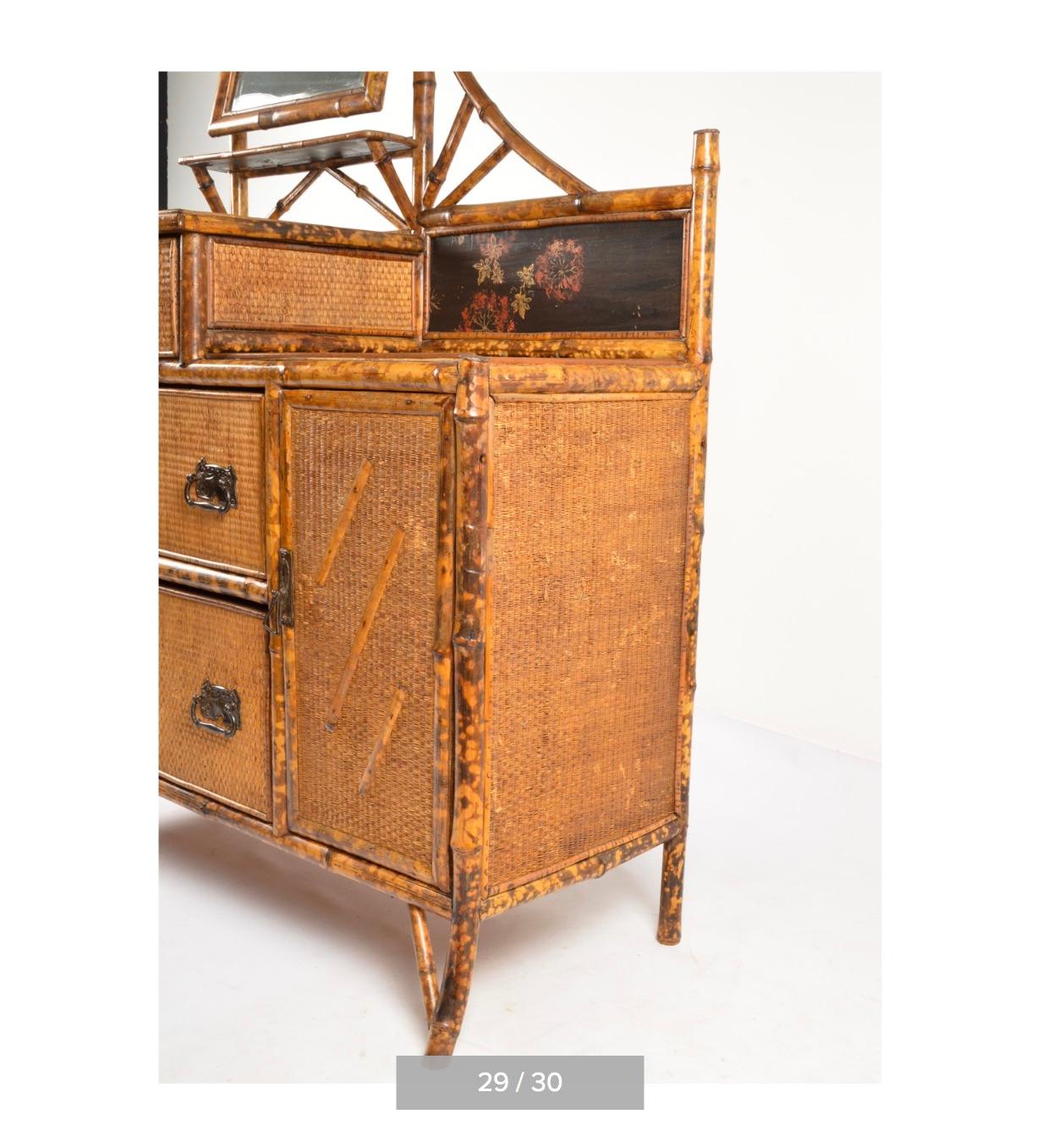 English Brighton Bamboo Woven Rattan Mirrored Vanity Dresser- 19th century 2