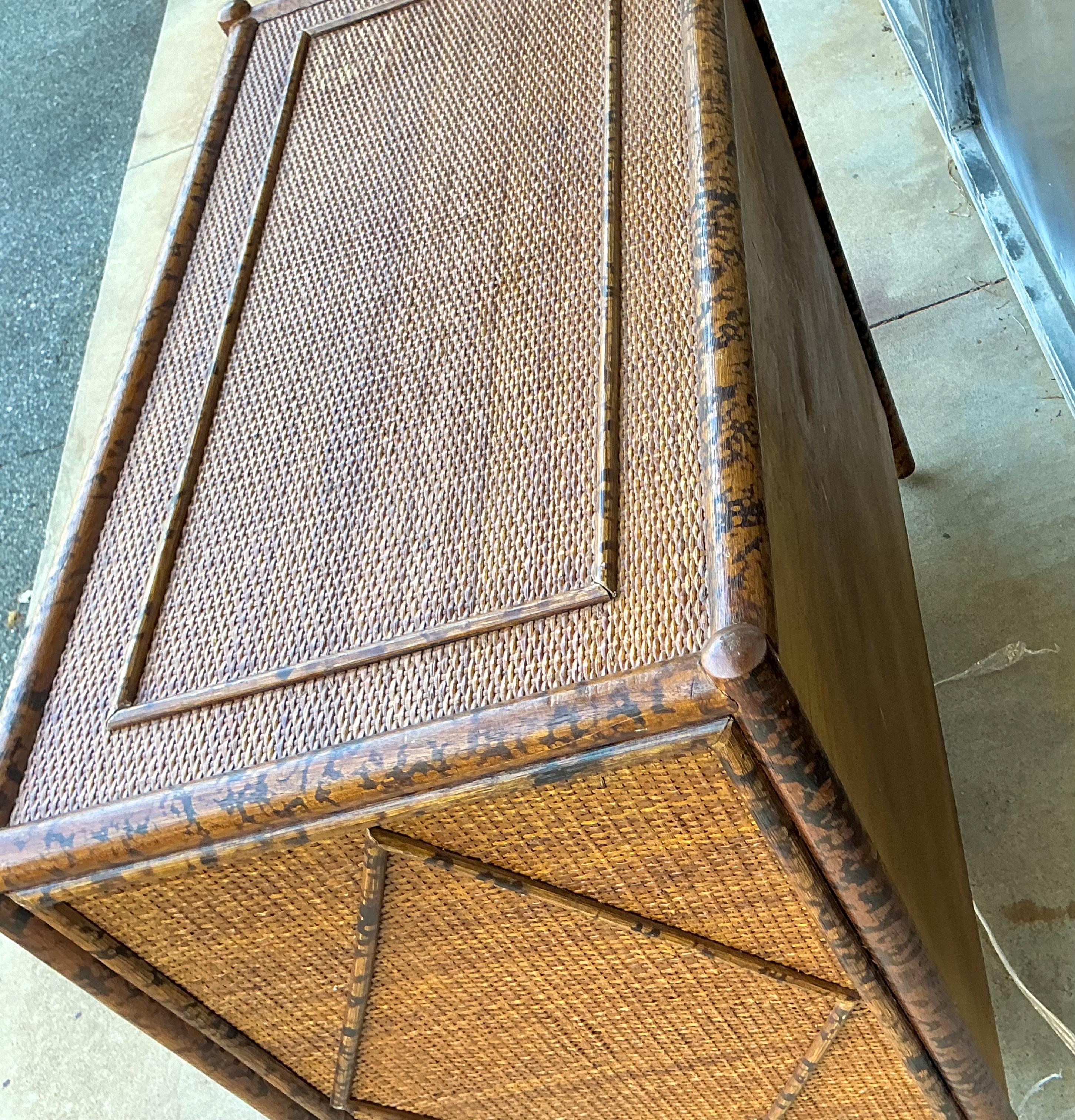 English British Colonial Style Burnt Bamboo / Faux Tortoise Commode / Chest In Good Condition In Kennesaw, GA