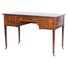 English British Colonial Style Leather Top Inlaid Rosewood Desk