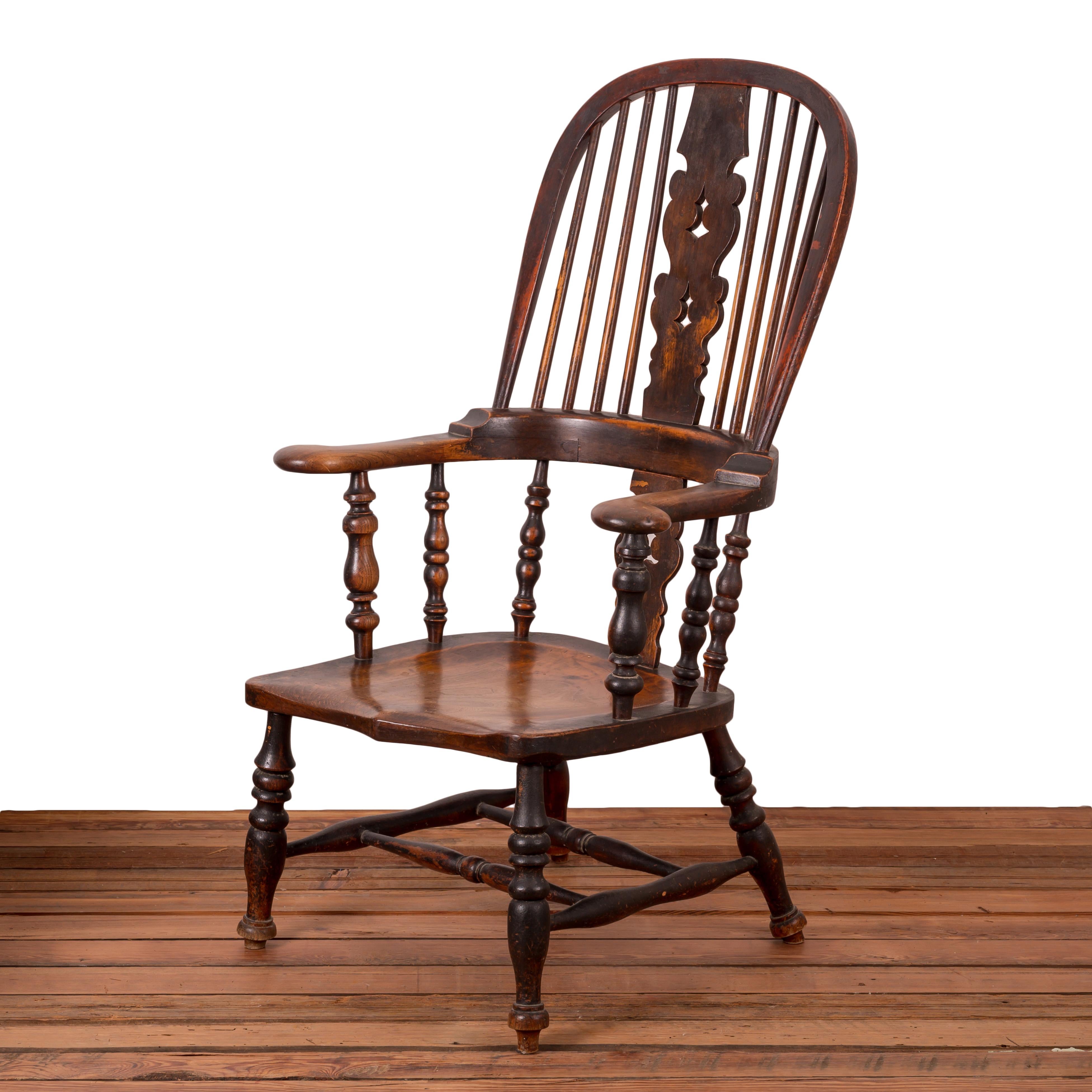 Early Victorian English Broad Arm Windsor Chair For Sale