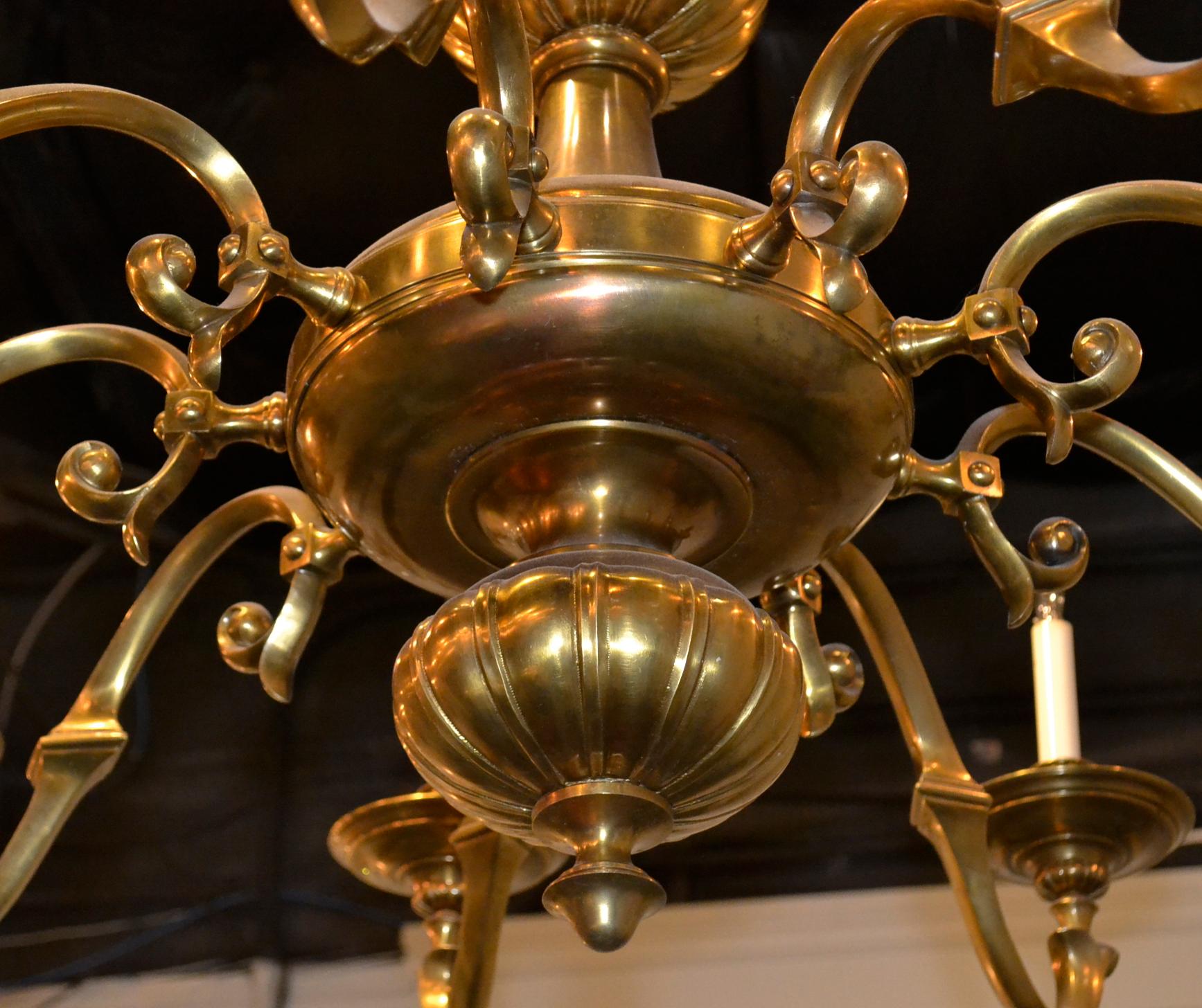 Great antique English gilt bronze 9-light chandelier.