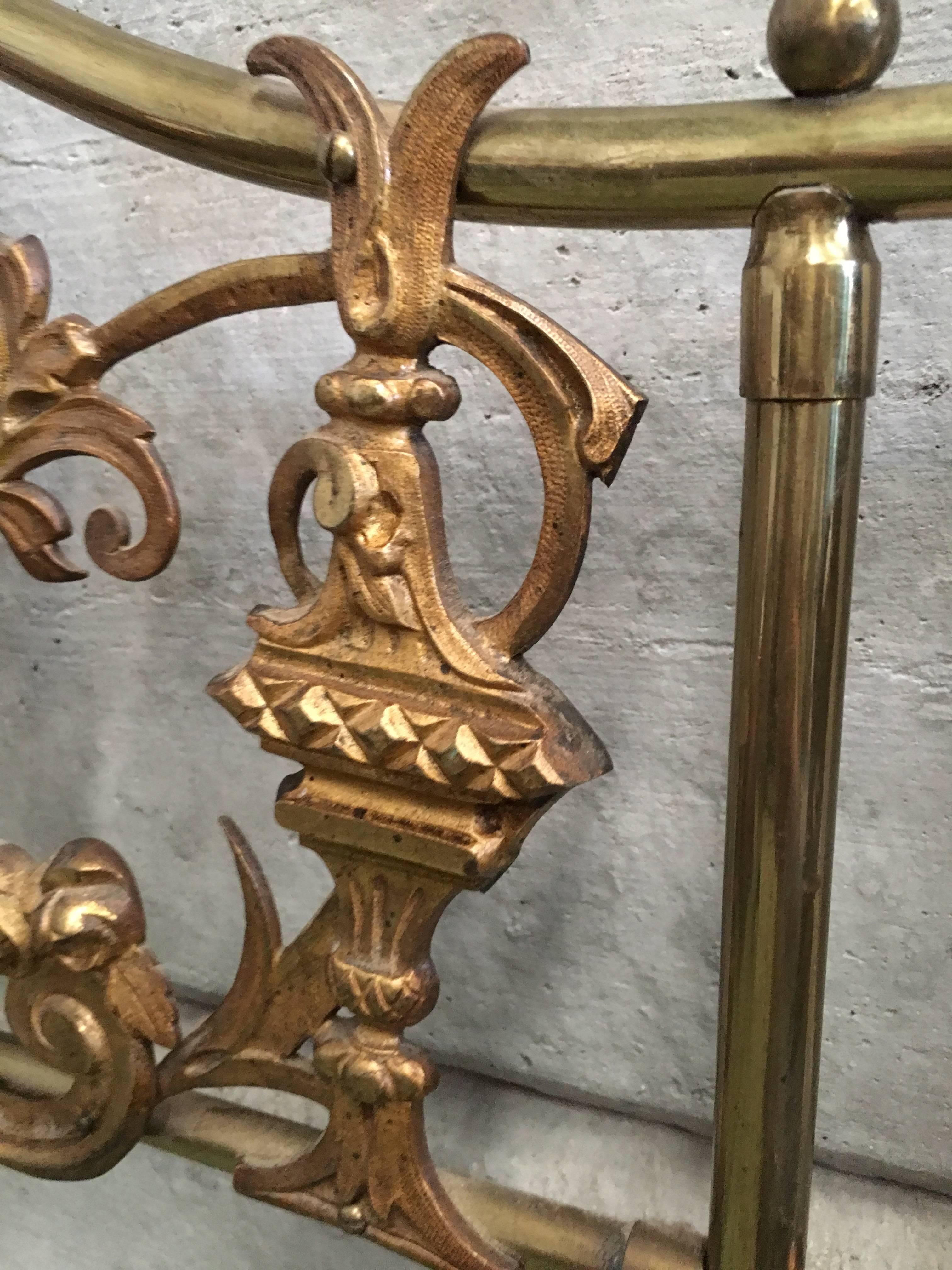 English Bronze and Brass Twin Extra Large Bed with Cherubs, Headboard, Signed 2