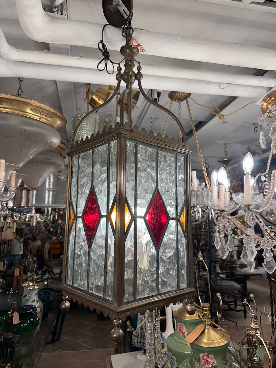 Englische Laterne aus Bronze und Bleiglas im Angebot 6