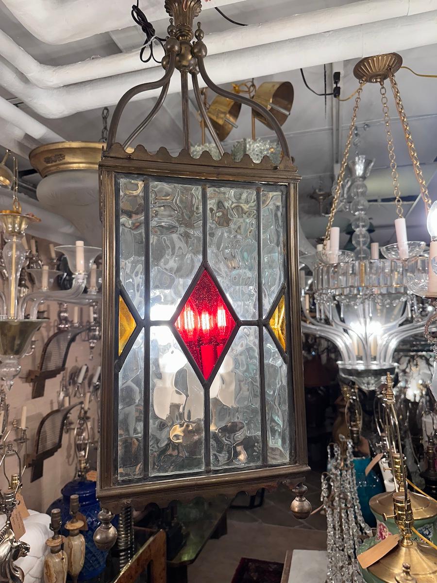 Englische Laterne aus Bronze und Bleiglas im Angebot 7