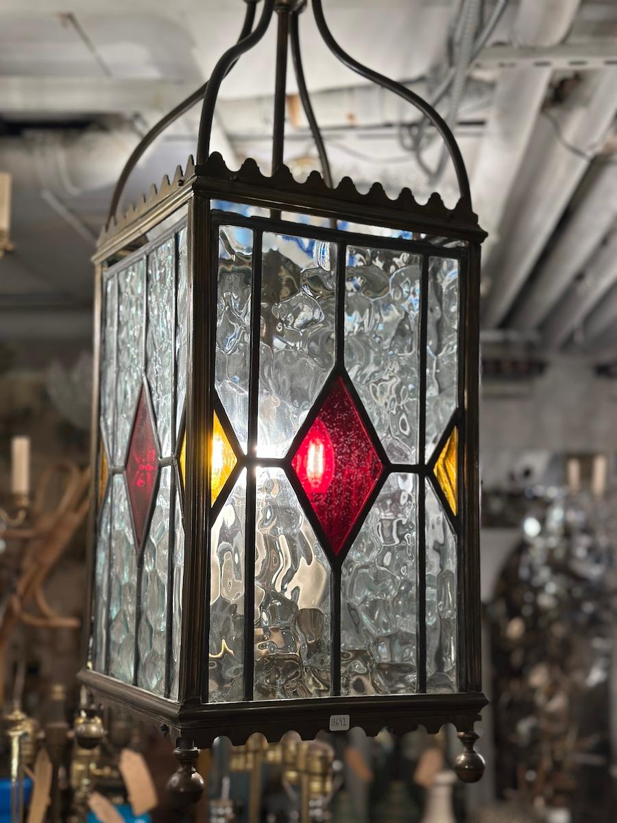 Englische Laterne aus Bronze und Bleiglas im Angebot 3