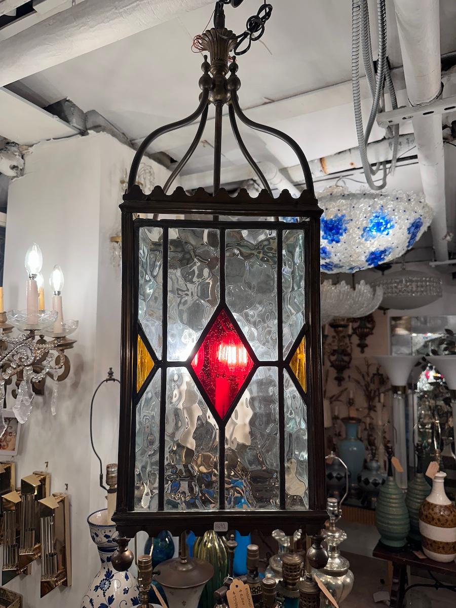 Englische Laterne aus Bronze und Bleiglas im Angebot 4