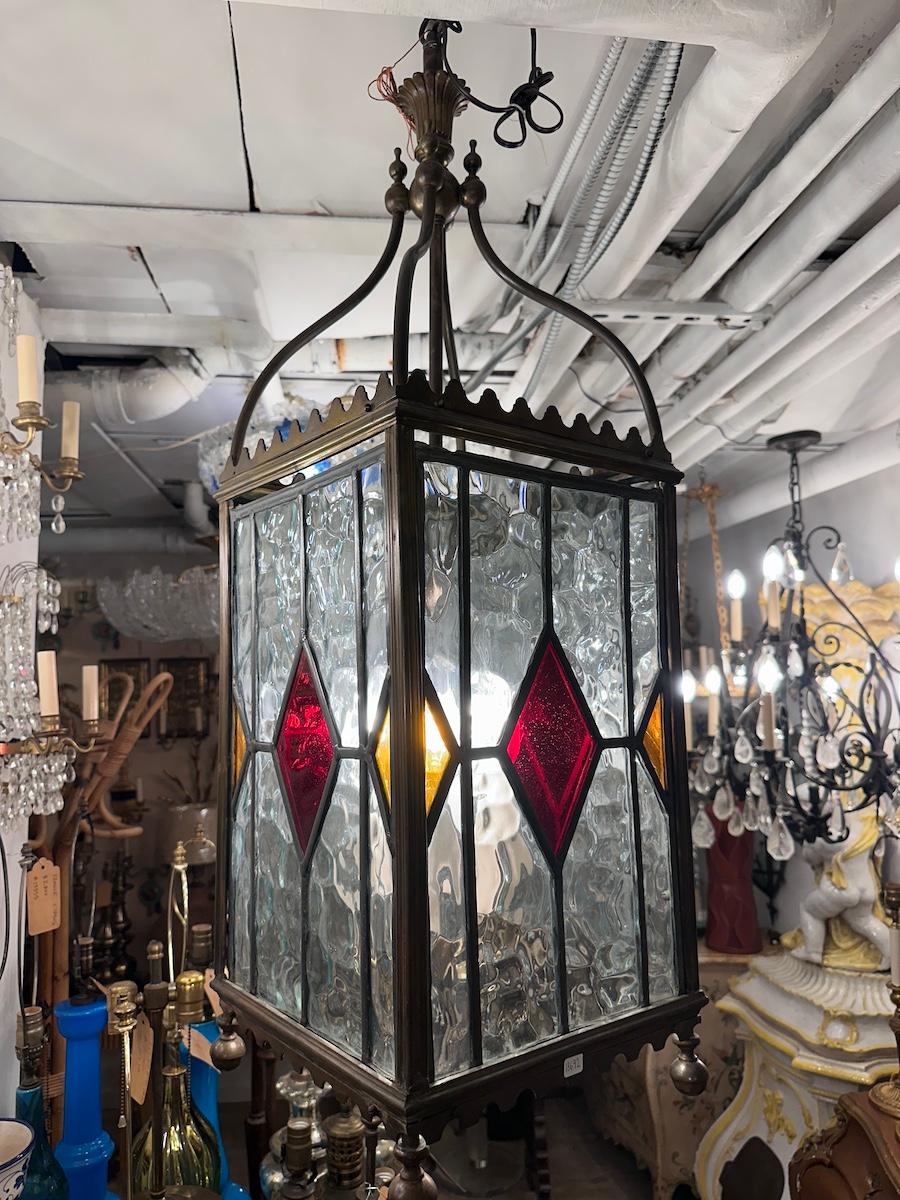 Englische Laterne aus Bronze und Bleiglas im Angebot 5